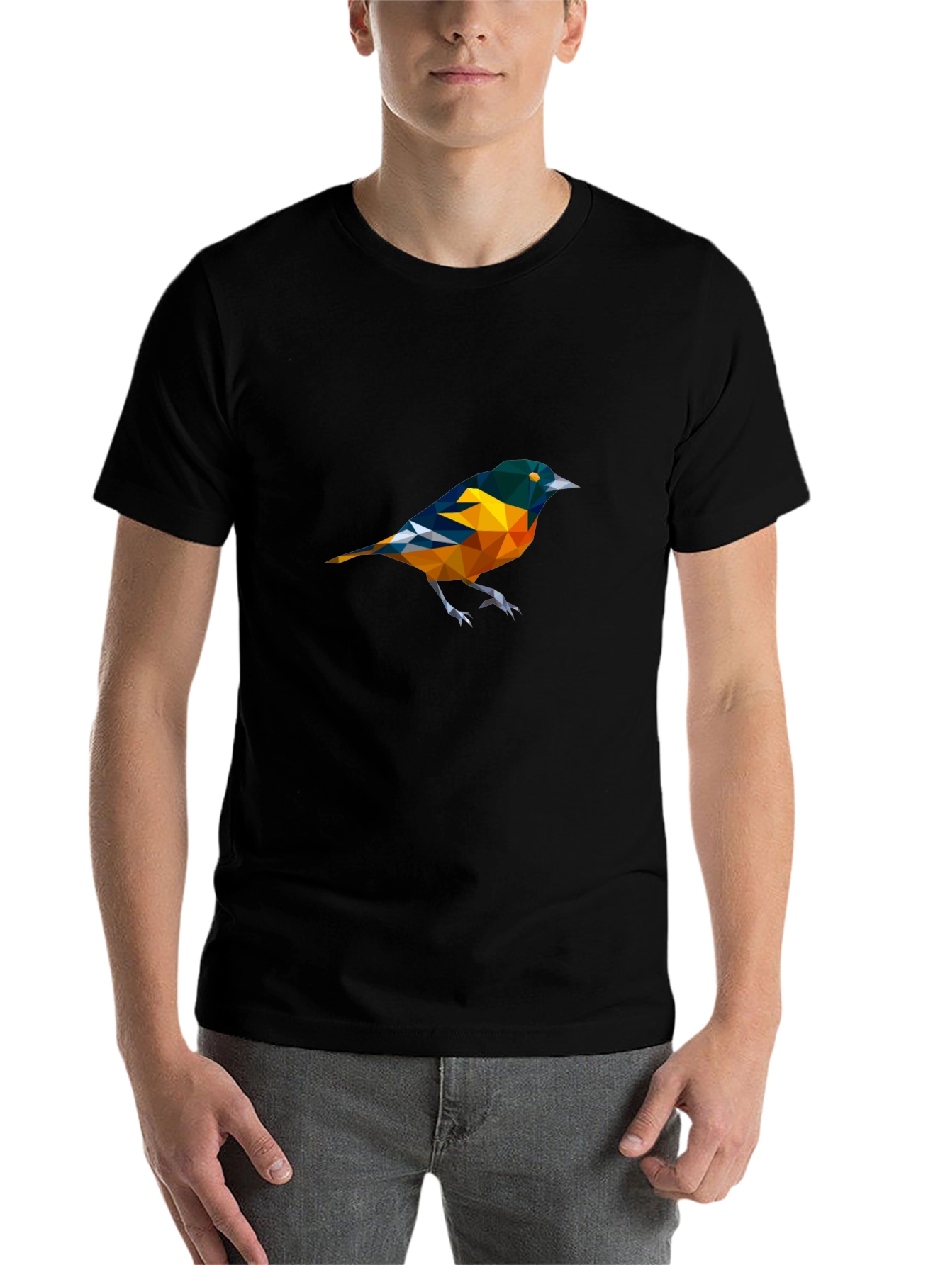 Black Geometric Bird Print Black T-Shirt view 7