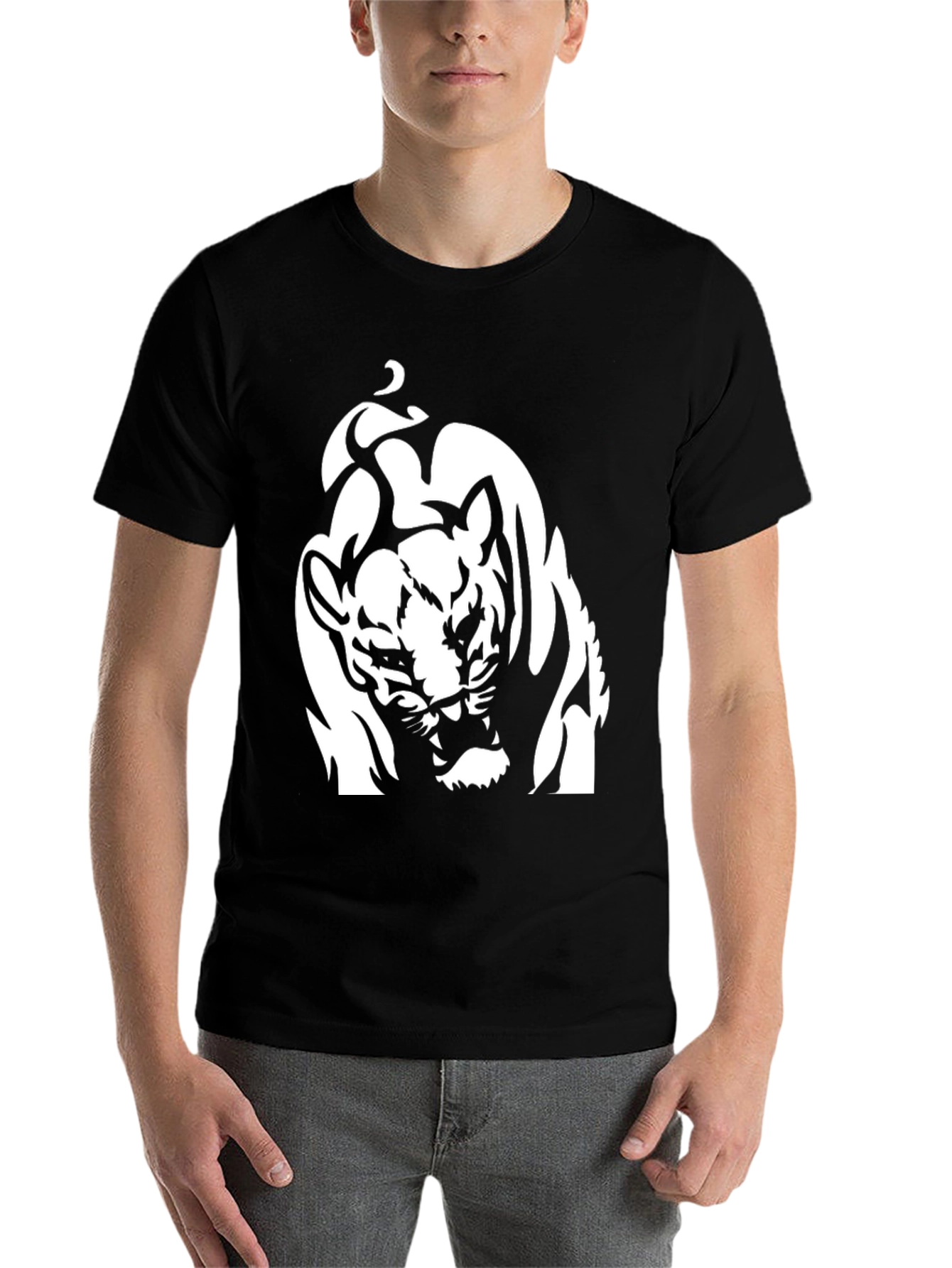 Black Black Graphic Tee - Roaring Tiger Design view 7