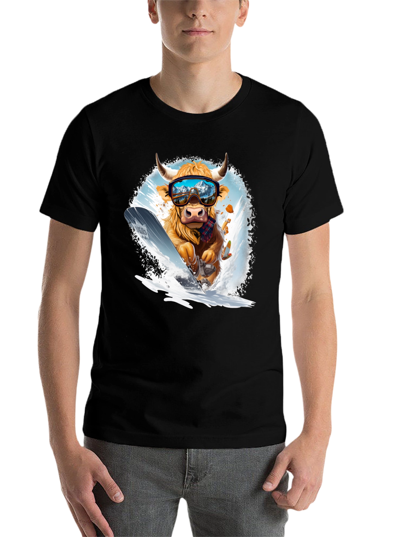 Black Skiing Cow Graphic Tee view 7