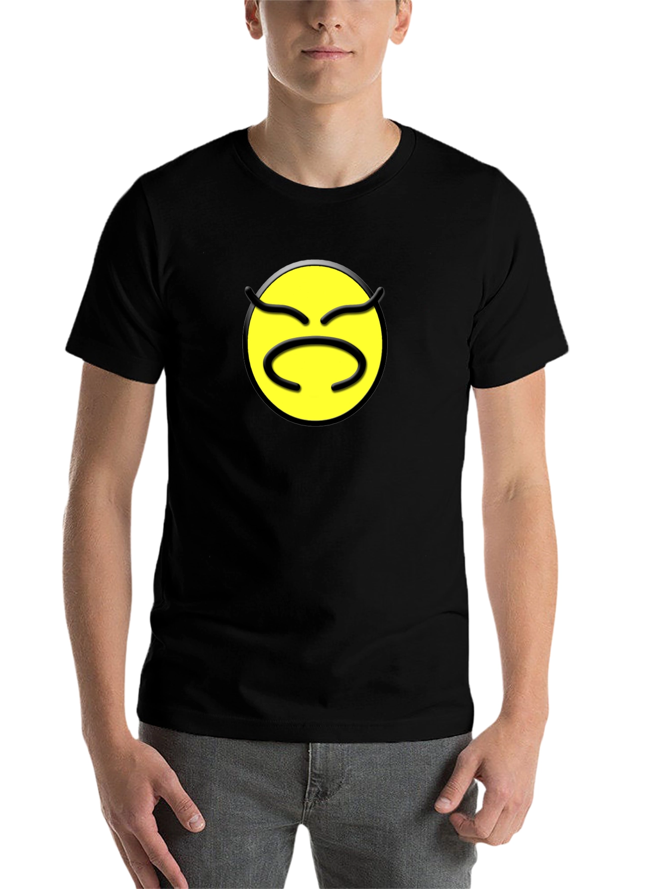 Black Grumpy Emoji Black T-Shirt - Express Your Mood! view 7