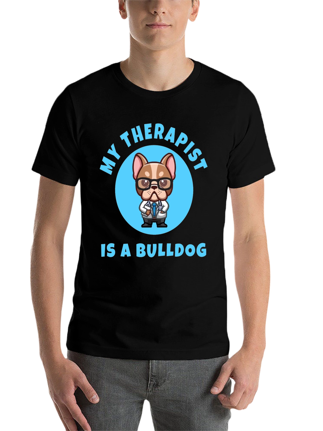 Black My Therapist is a Bulldog T-Shirt view 7