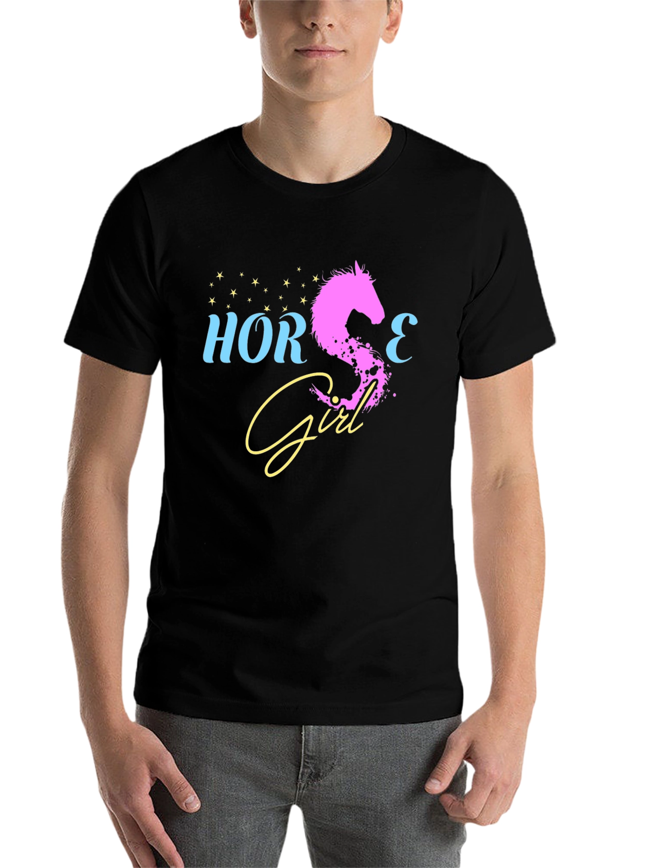 Black Horse Girl Graphic Tee - Black Cotton T-Shirt view 7