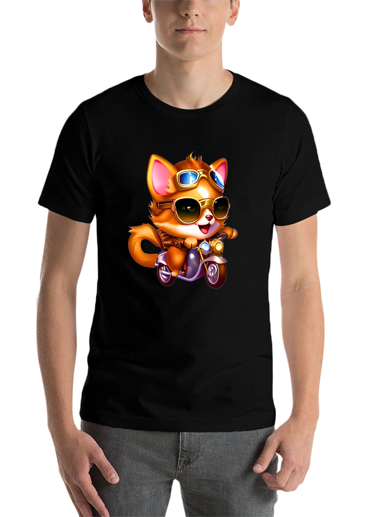 Black Cool Cat Biker T-Shirt - Ride in Style! view 7