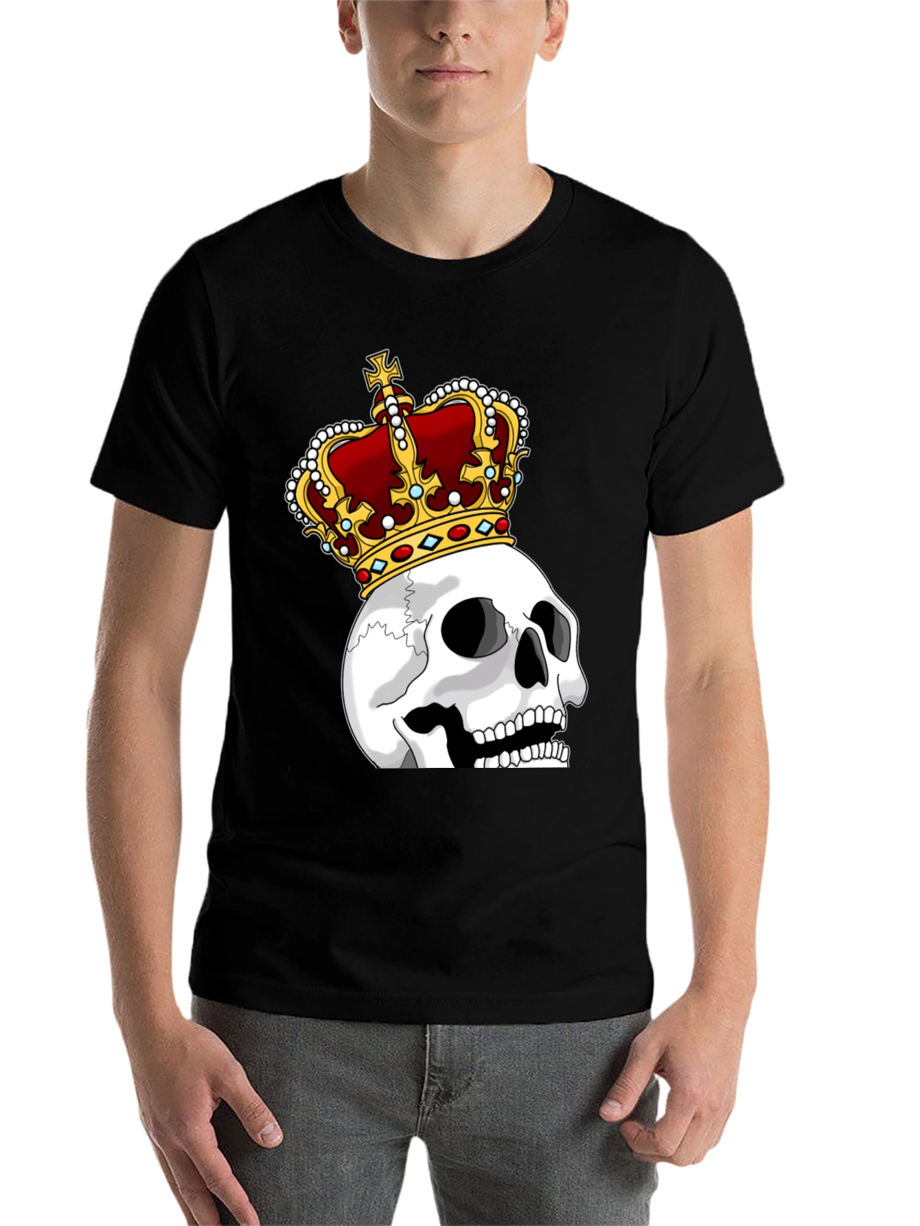 Black Skull King Graphic Tee - Black Cotton T-Shirt view 7