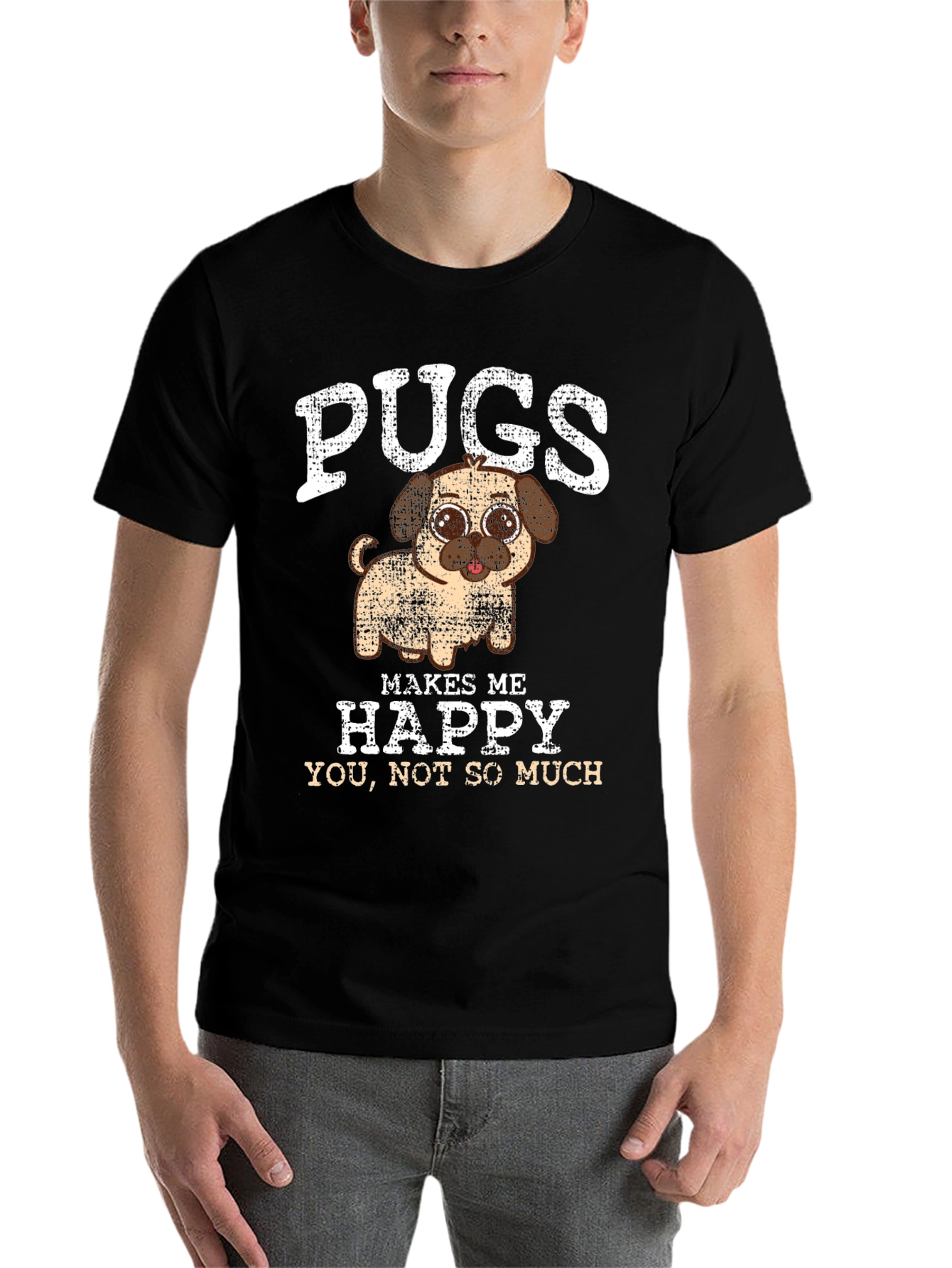 Black Pugs Make Me Happy Graphic Tee view 7