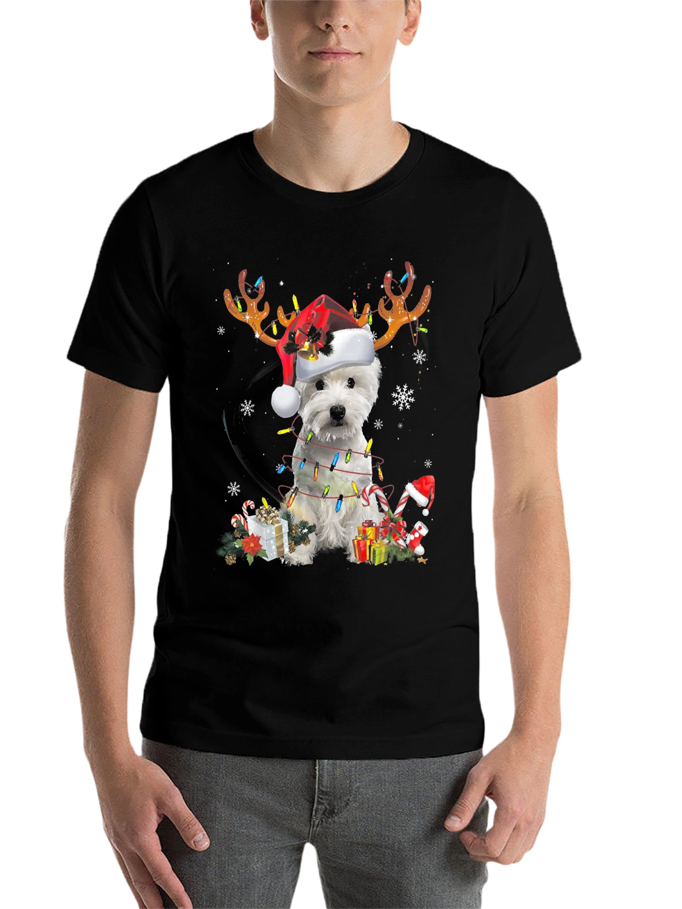 Dog Christmas T-Shirt - Reindeer Antlers Santa Hat - 7