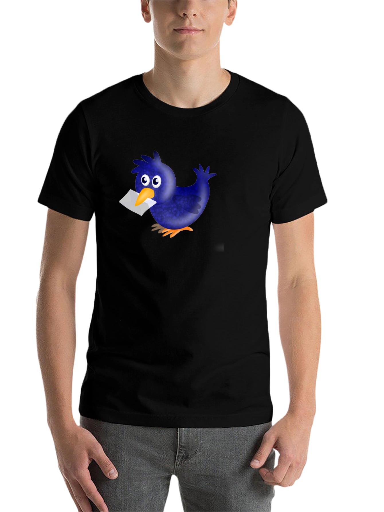 Black Novelty Cartoon Blue Bird T-Shirt view 7