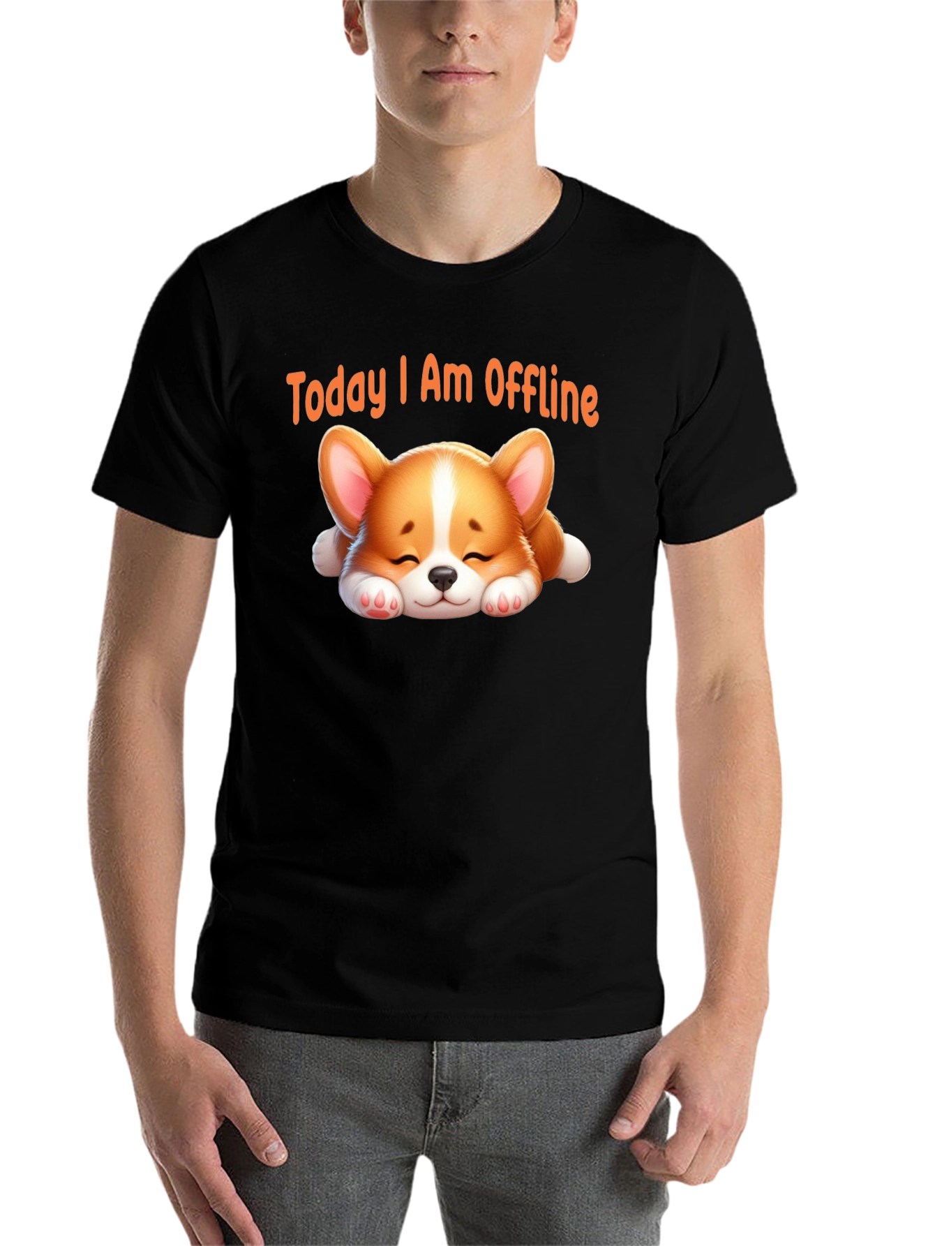 Black Today I Am Offline T-Shirt - Cute Sleeping Corgi view 7