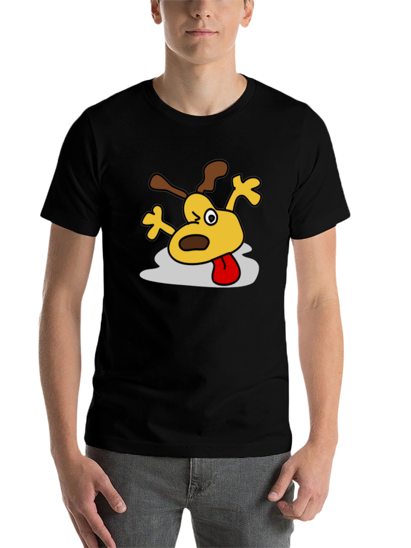 Black Cartoon Dog Graphic Black T-Shirt view 7