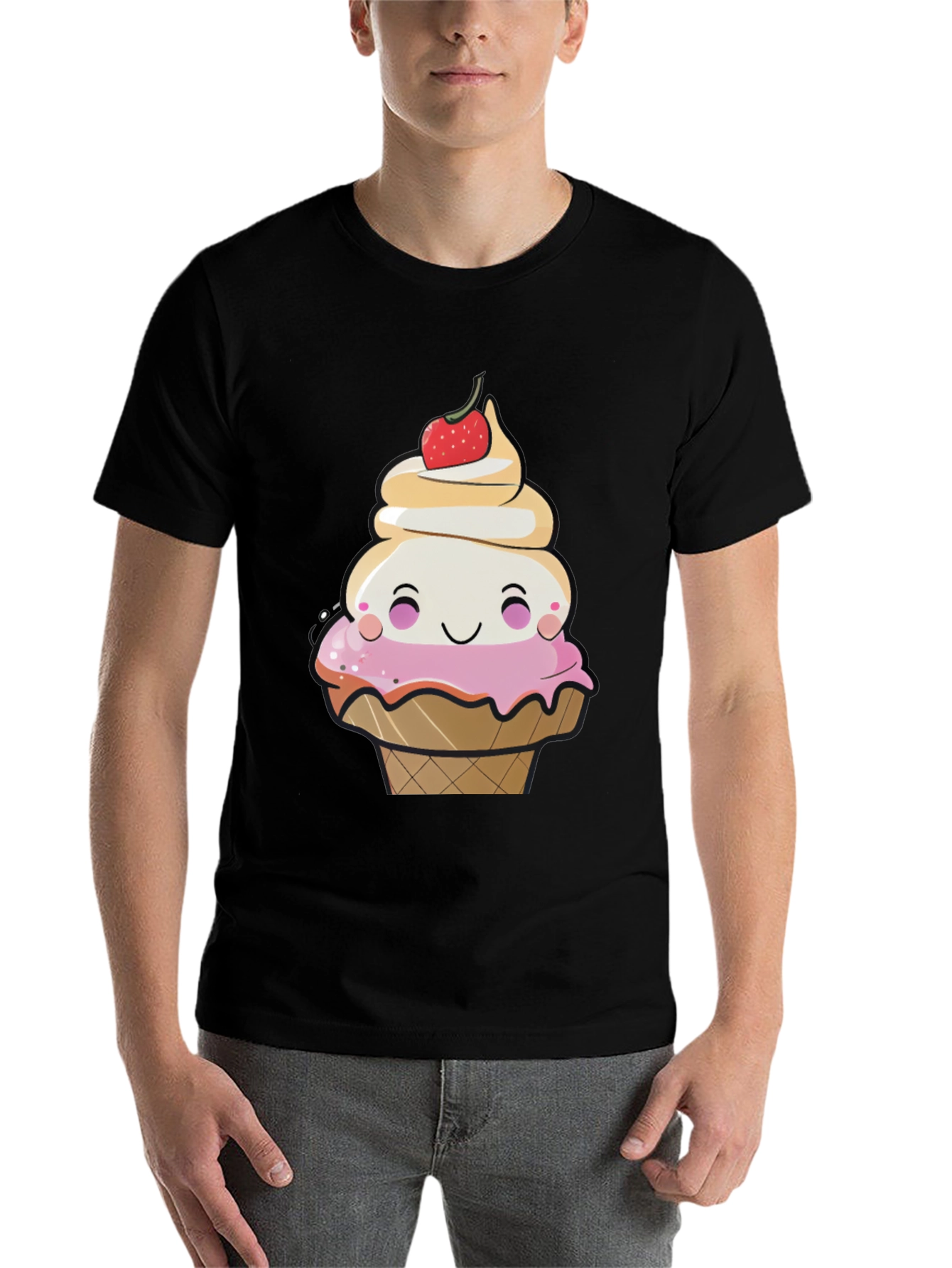 Black Cute Ice Cream Cone Graphic T-Shirt view 7