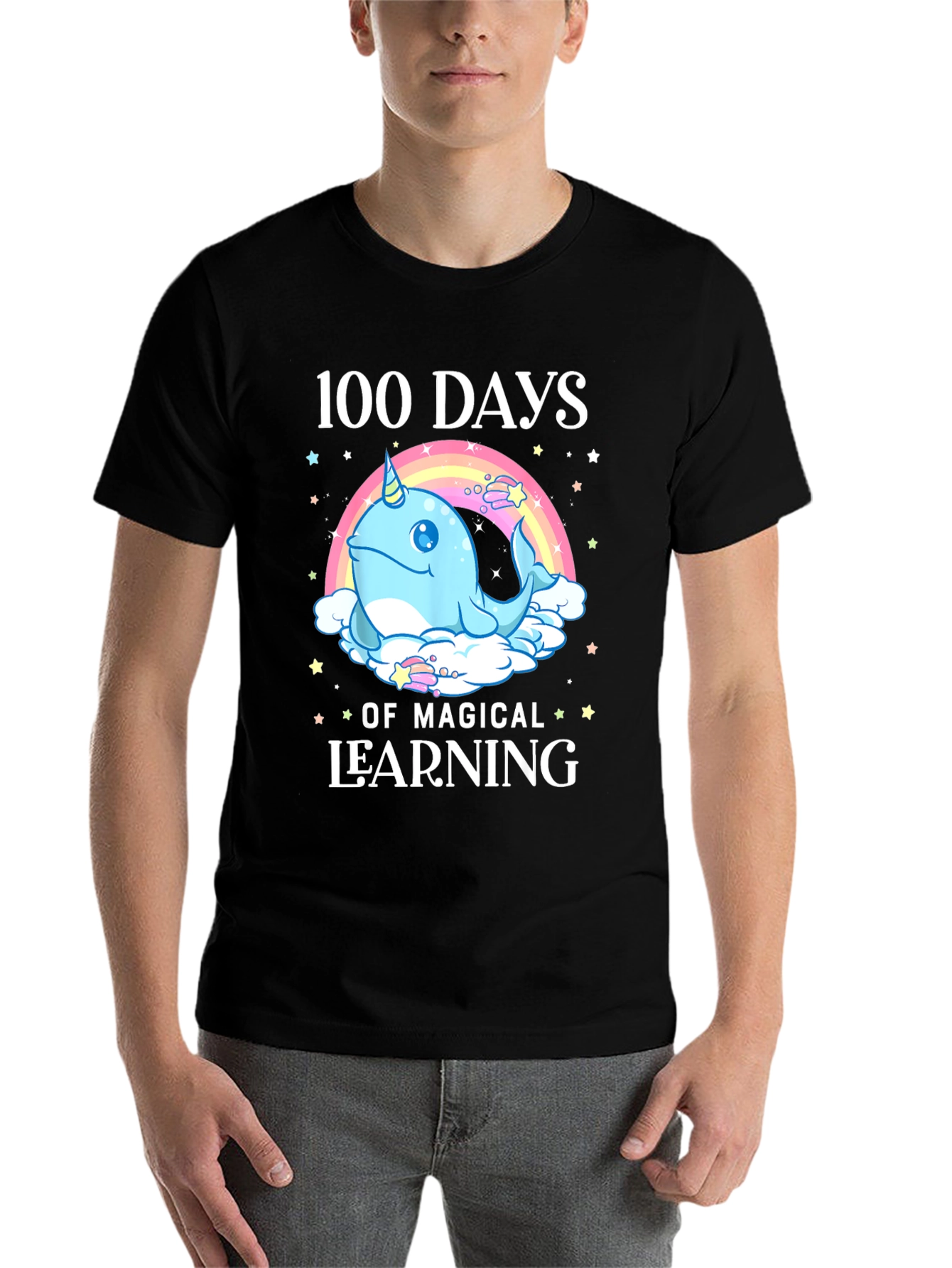 Black 100 Days of Magical Learning T-Shirt view 7