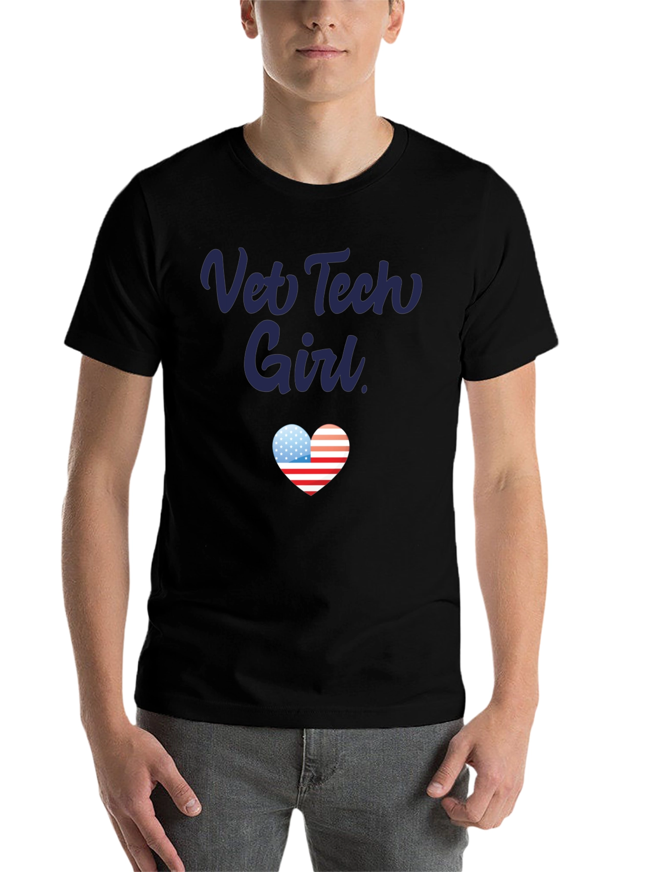 Black Vet Tech Girl Patriotic Heart T-Shirt view 7