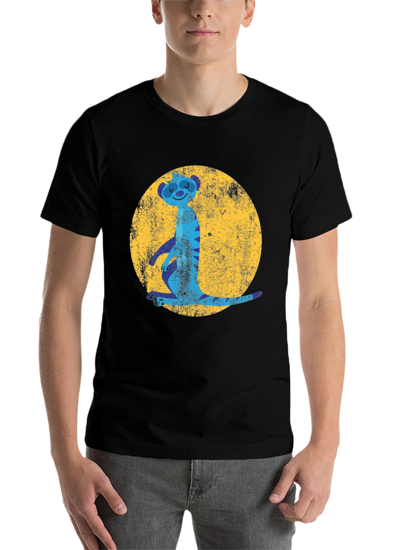 Black Meerkat Moon Men's Graphic Tee - Black view 7