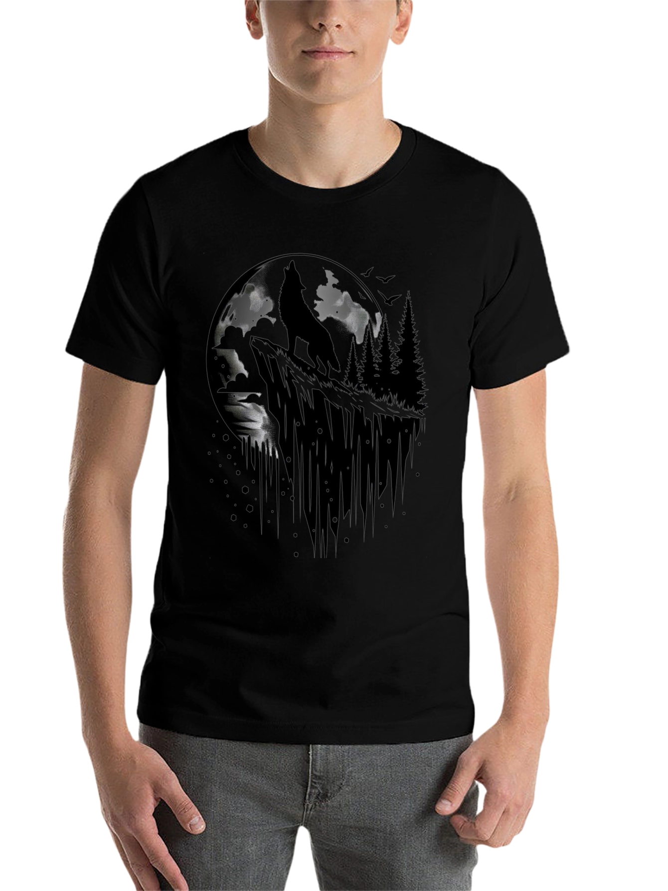 Black Wolf Moon Graphic Tee - Black Cotton T-Shirt view 7