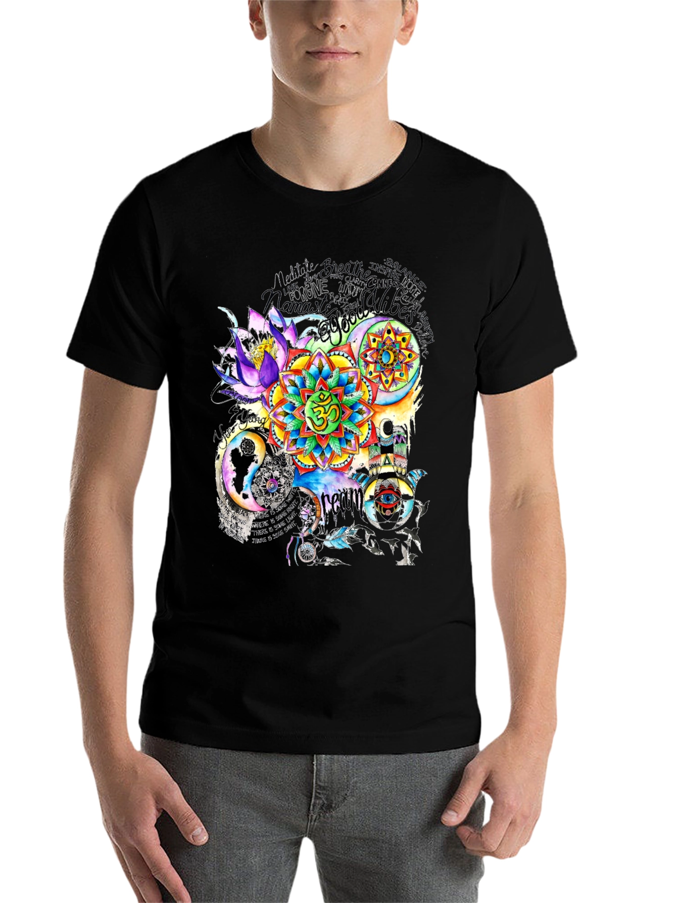 Black Om Mandala Print T-Shirt view 7