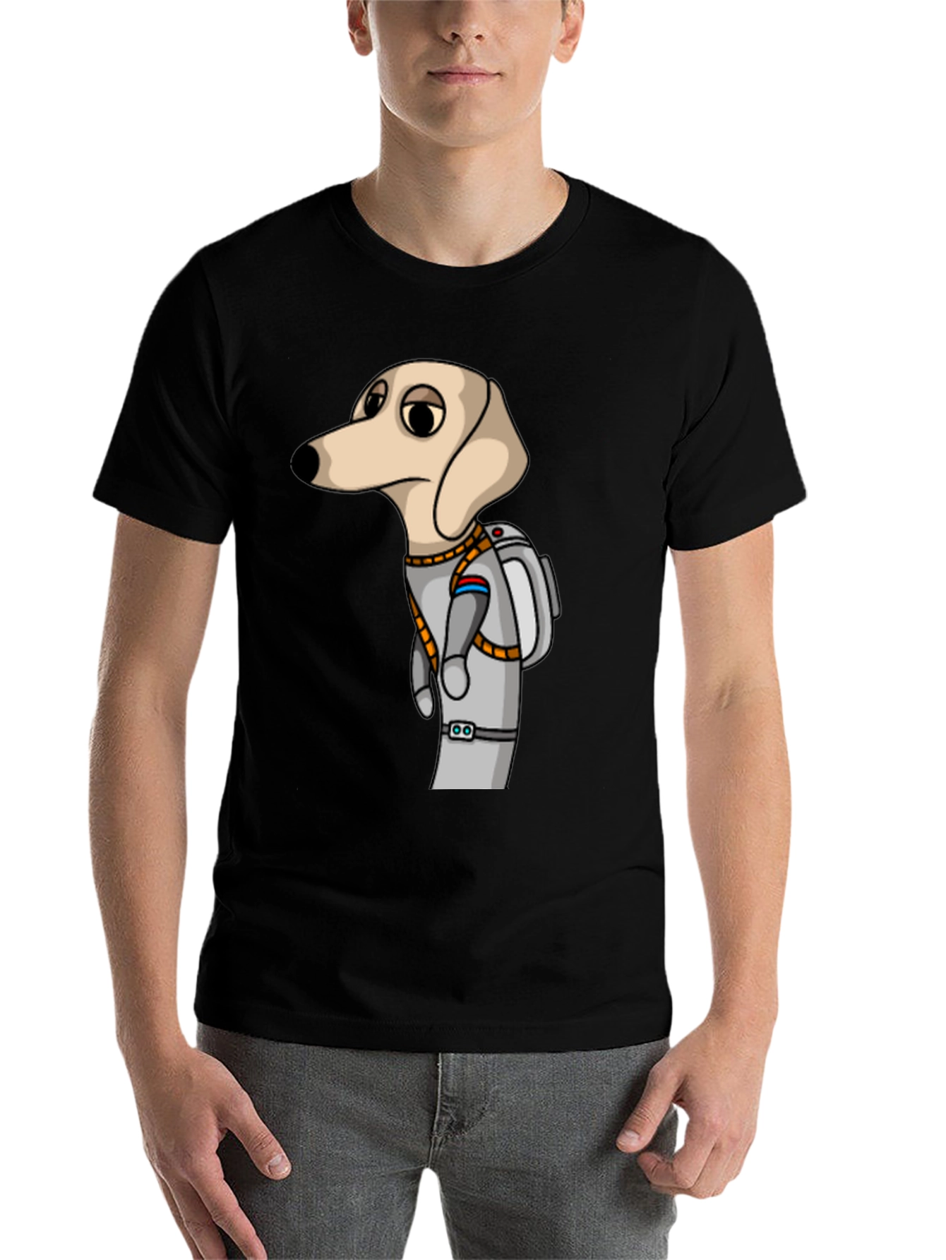 Black Dog Astronaut Graphic Tee - Unisex Black T-Shirt view 7