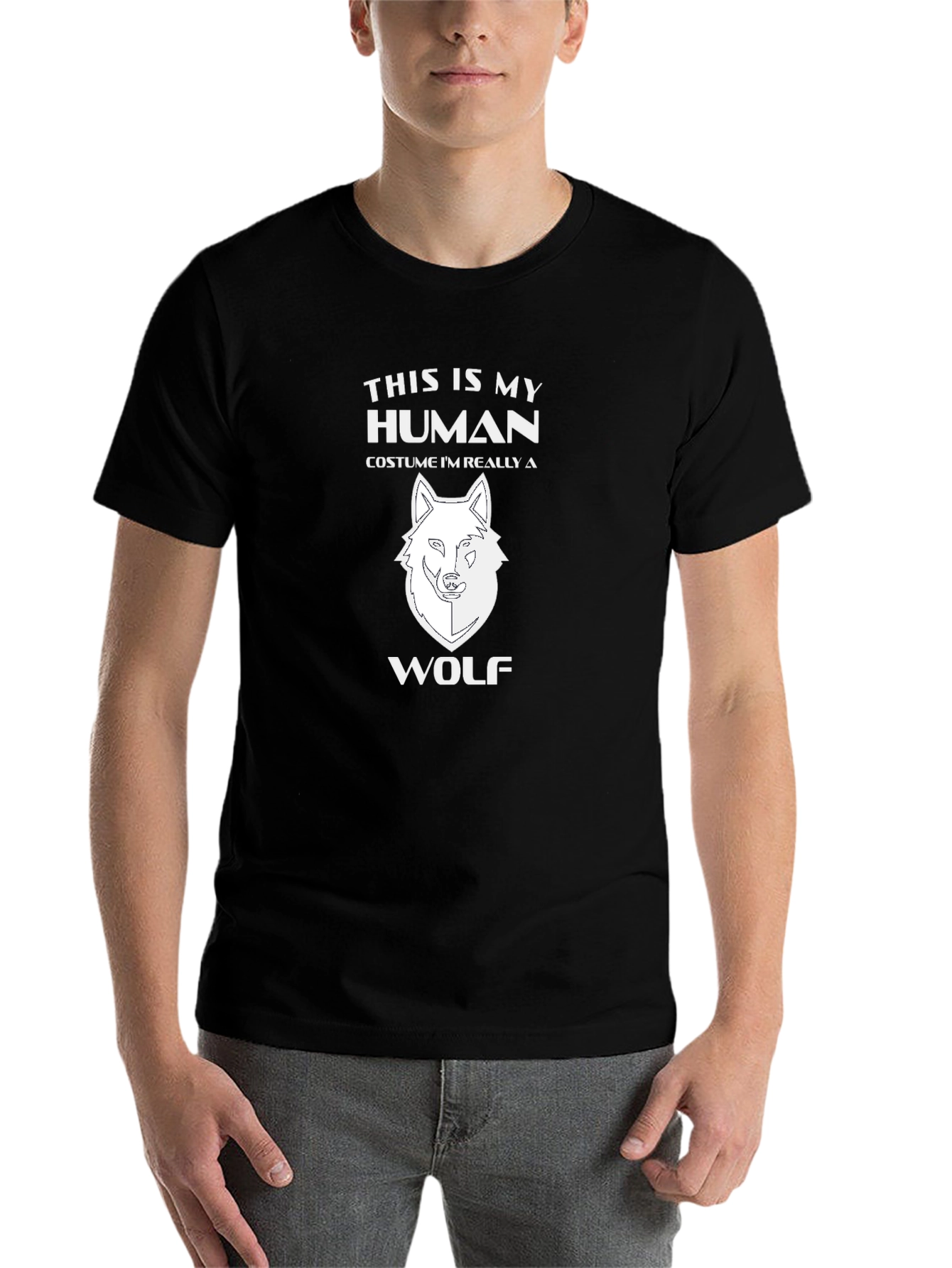 Black Human Costume Wolf T-Shirt - Novelty Graphic Tee view 7