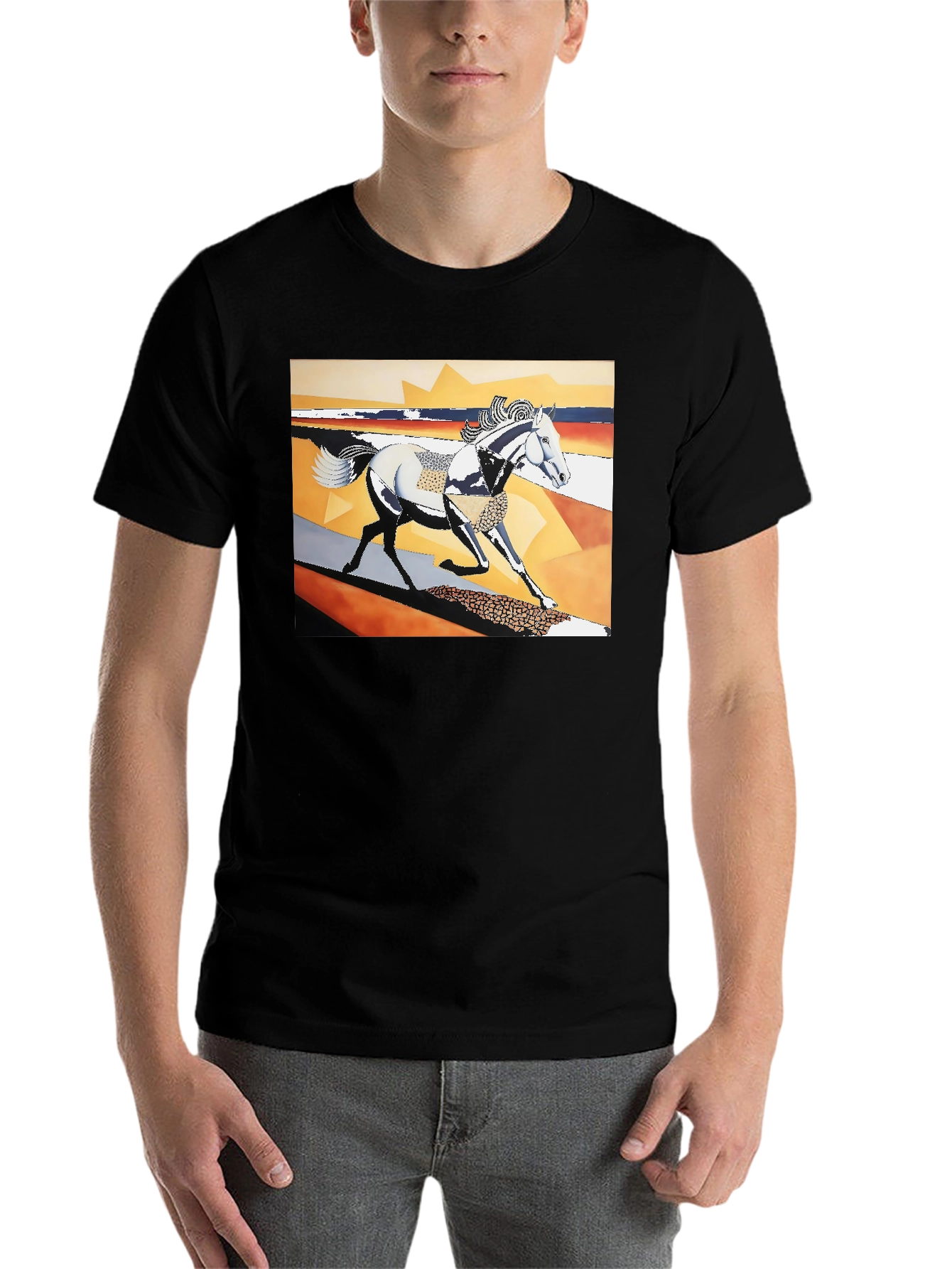 Black Abstract Horse Graphic Black T-Shirt view 7