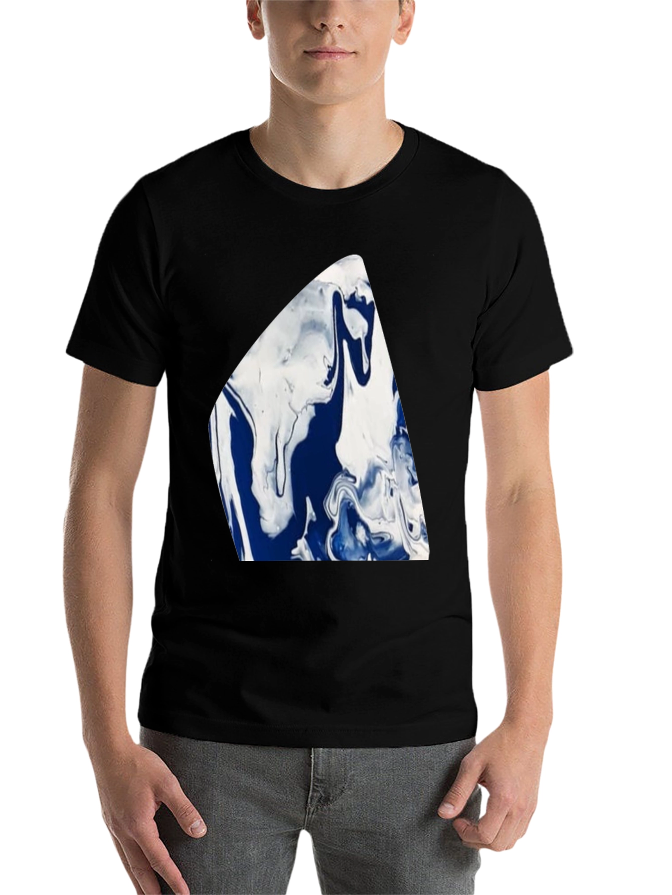 Abstract Blue & White Marble Graphic Tee - 7