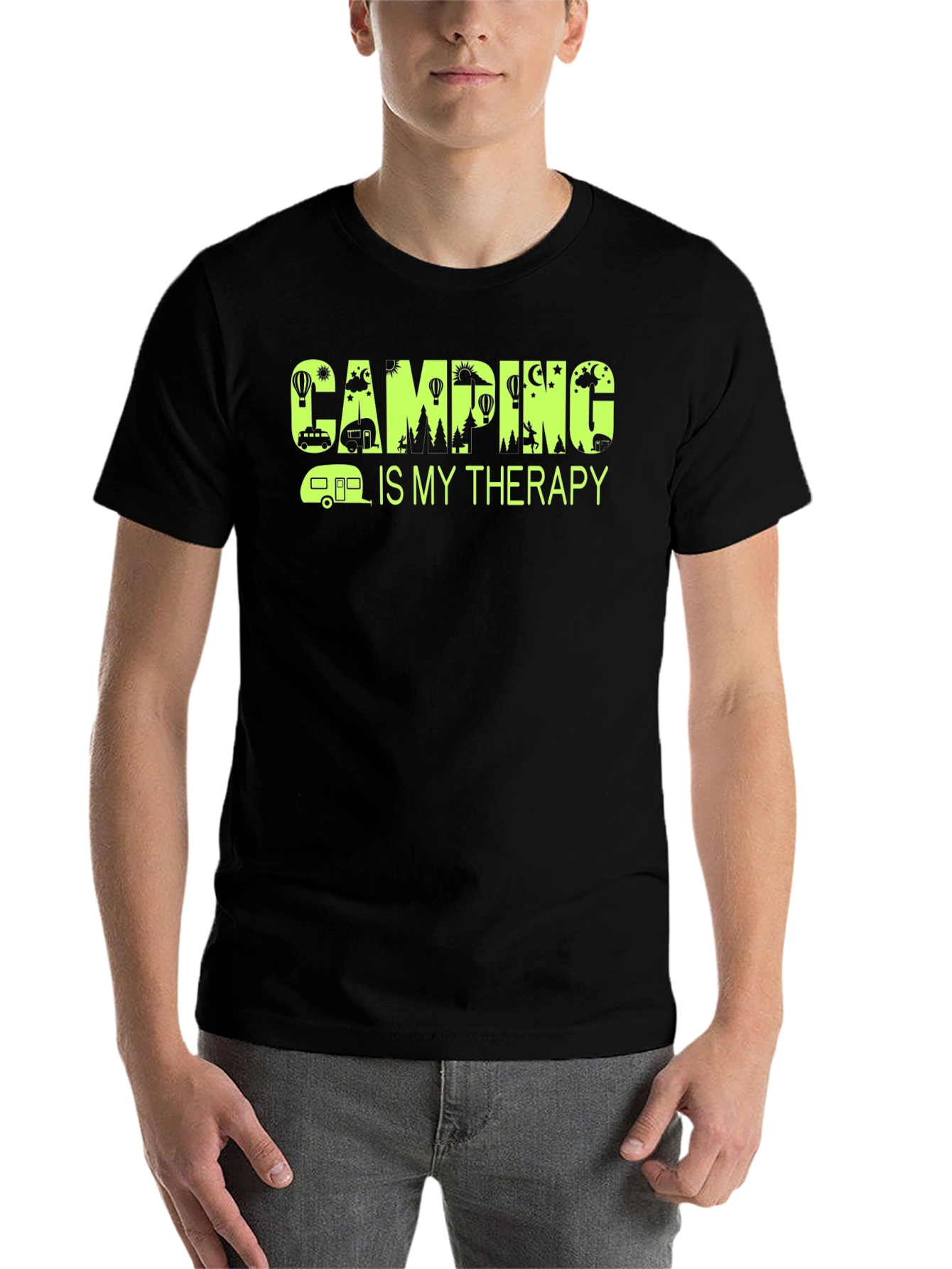 Black Camping Is My Therapy T-Shirt - Black view 7