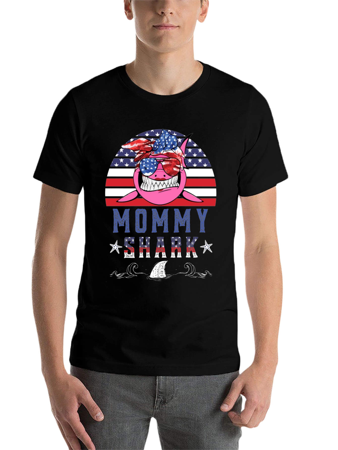 Black Mommy Shark USA Graphic Tee view 7
