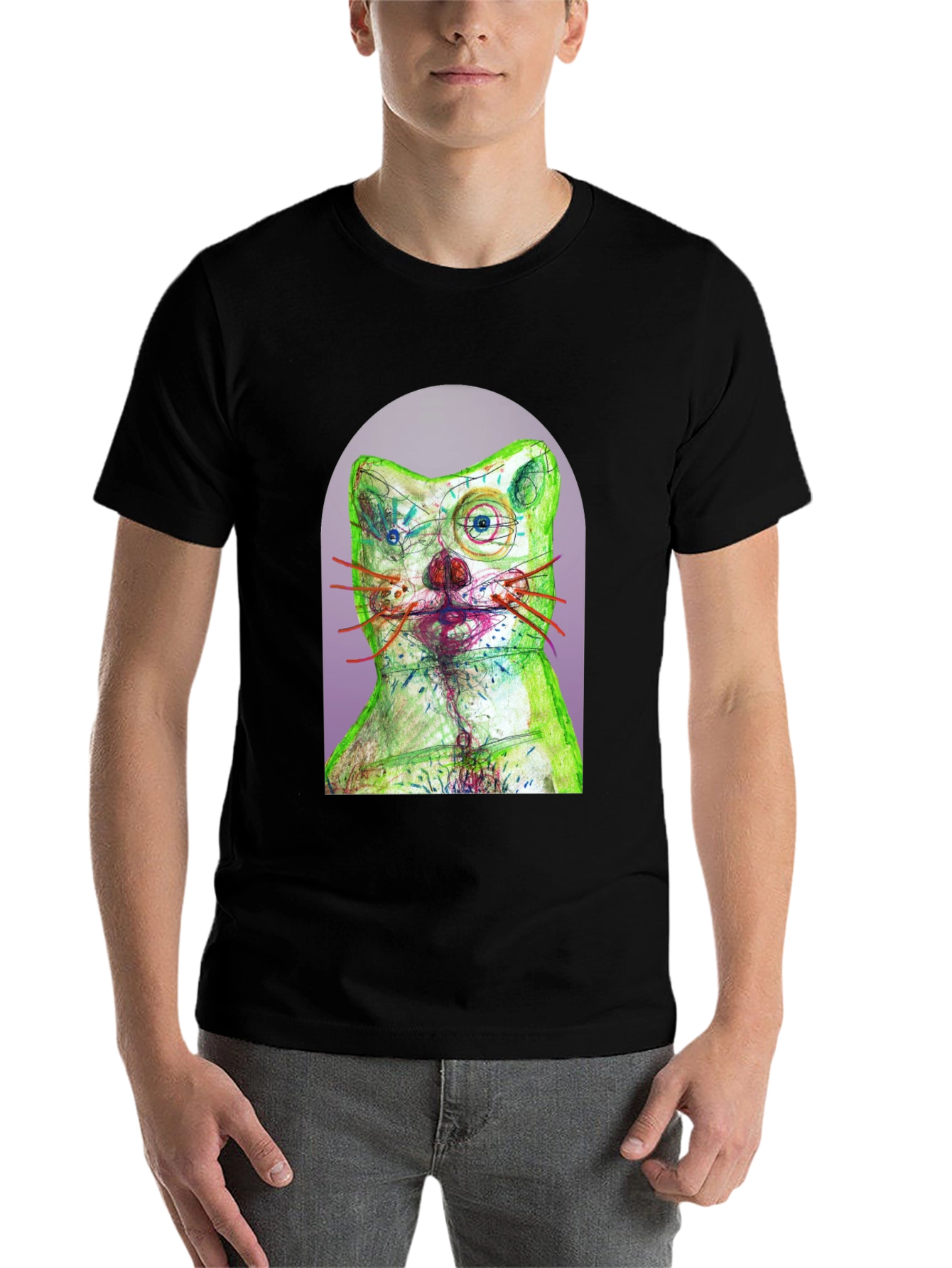 Black Artistic Cat Graphic T-Shirt - Unique Design view 7