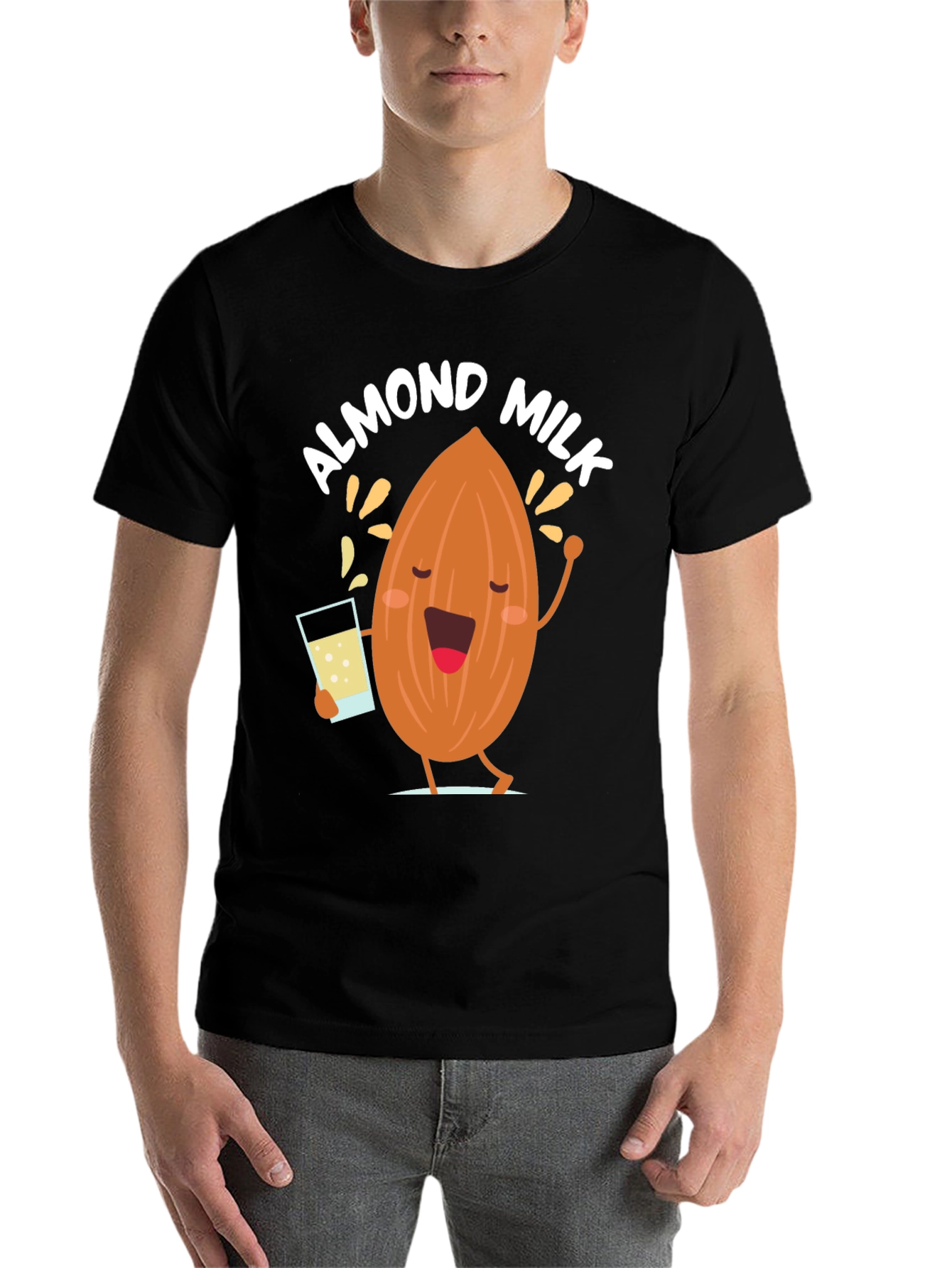Black Almond Milk Graphic Tee - Funny Cartoon T-Shirt view 7