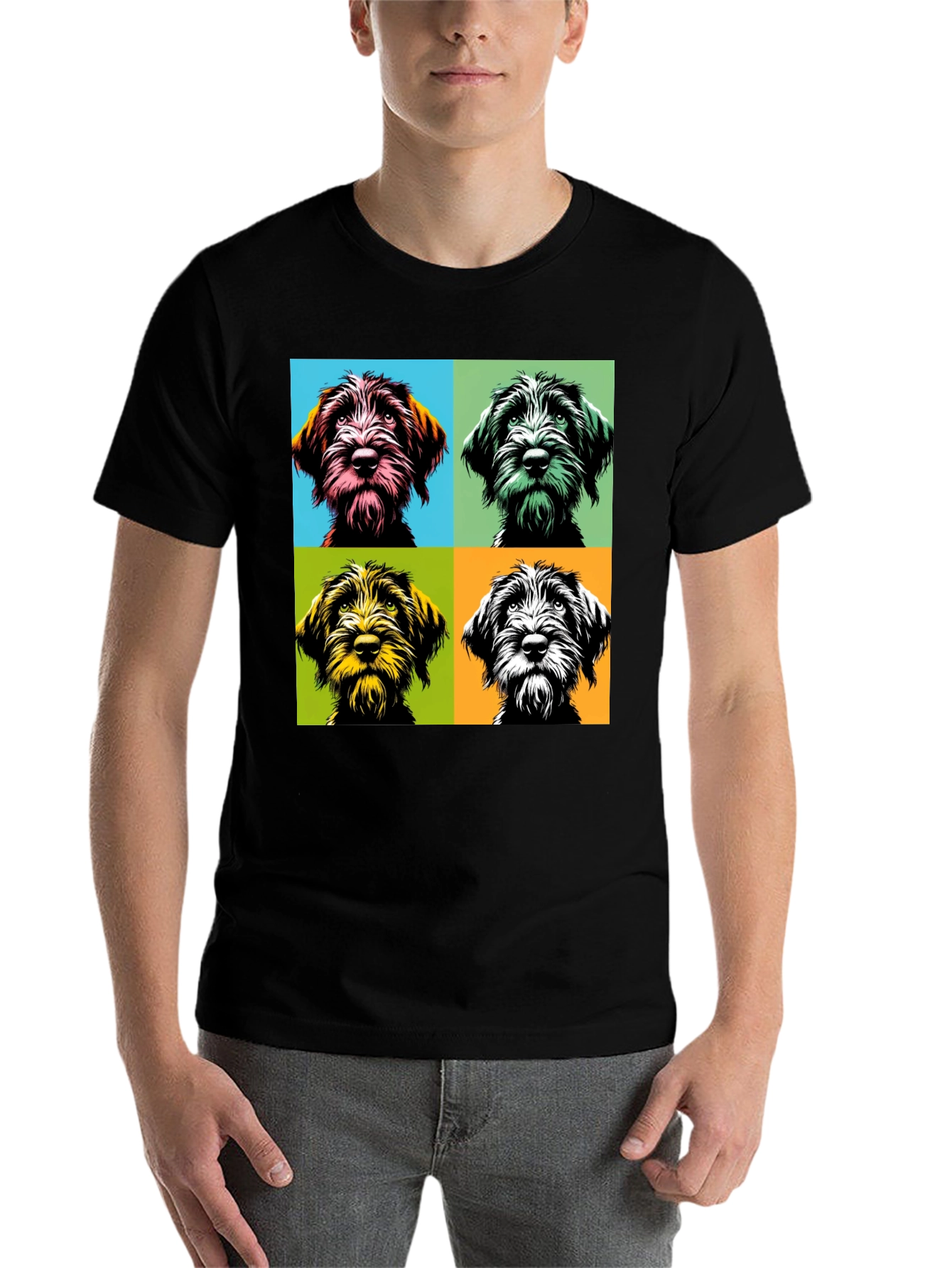 Black Dog Pop Art T-Shirt, Stylish Canine Tee view 7