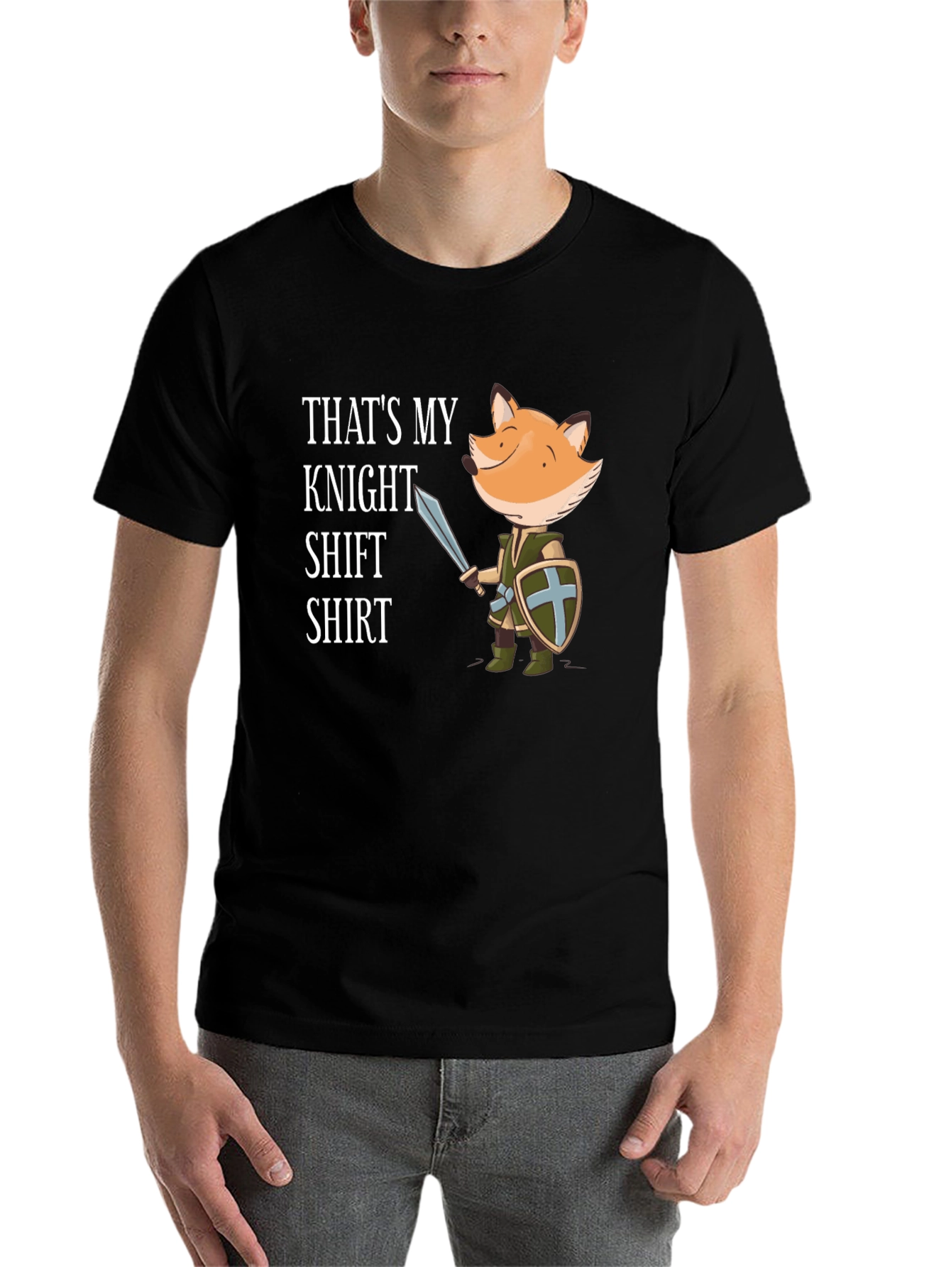 Black Funny Fox Knight T-Shirt - "That's My Knight Shift Shirt" view 7