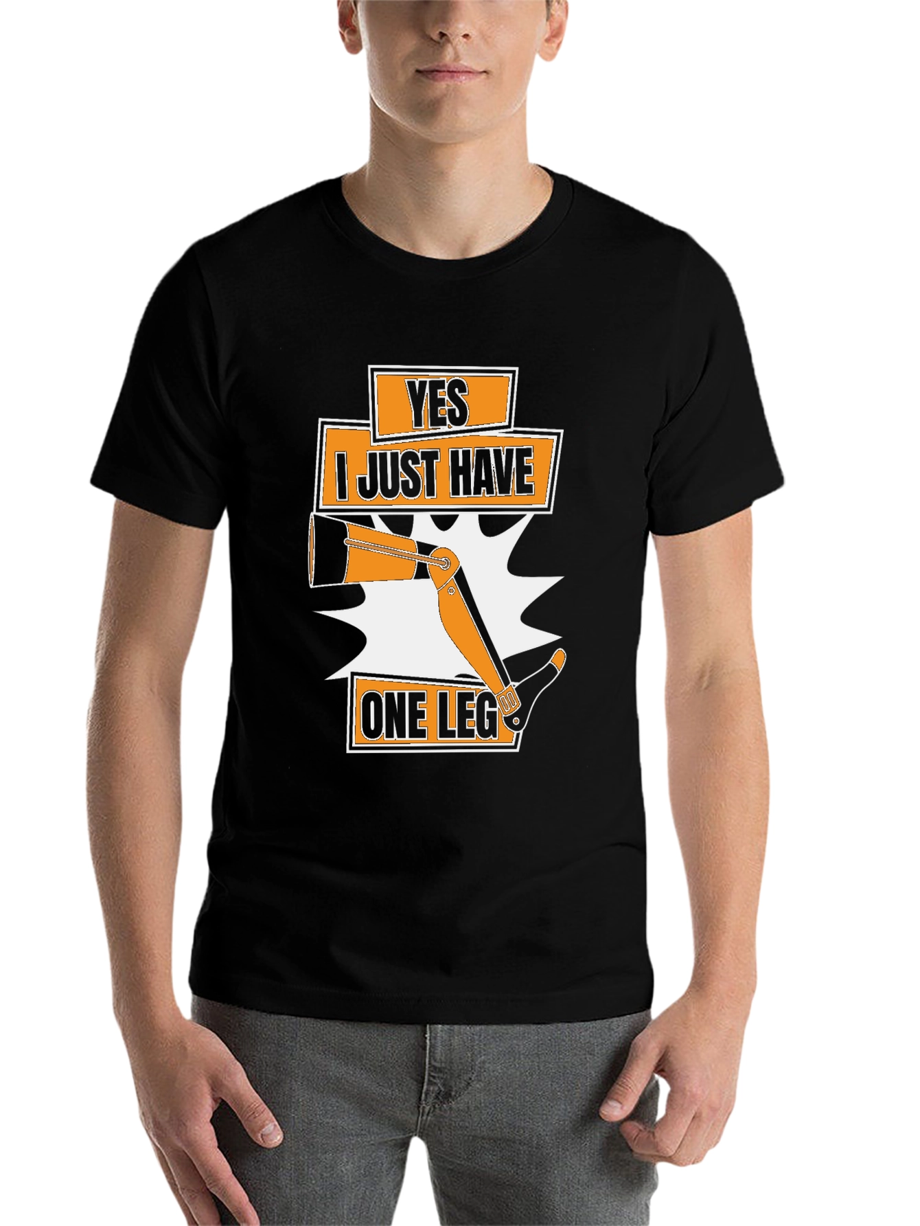 Black Humorous One Leg T-Shirt: Yes, I Just Have One Leg view 7