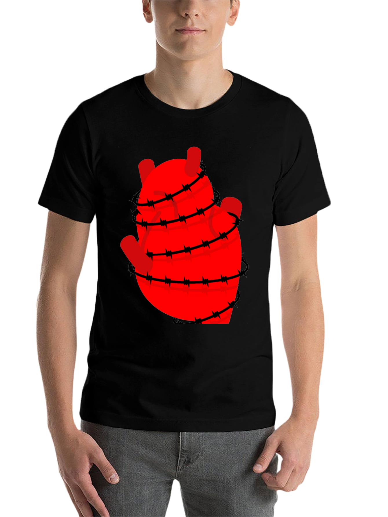 Black Heart Wrapped in Barbed Wire Graphic Tee - Black view 7