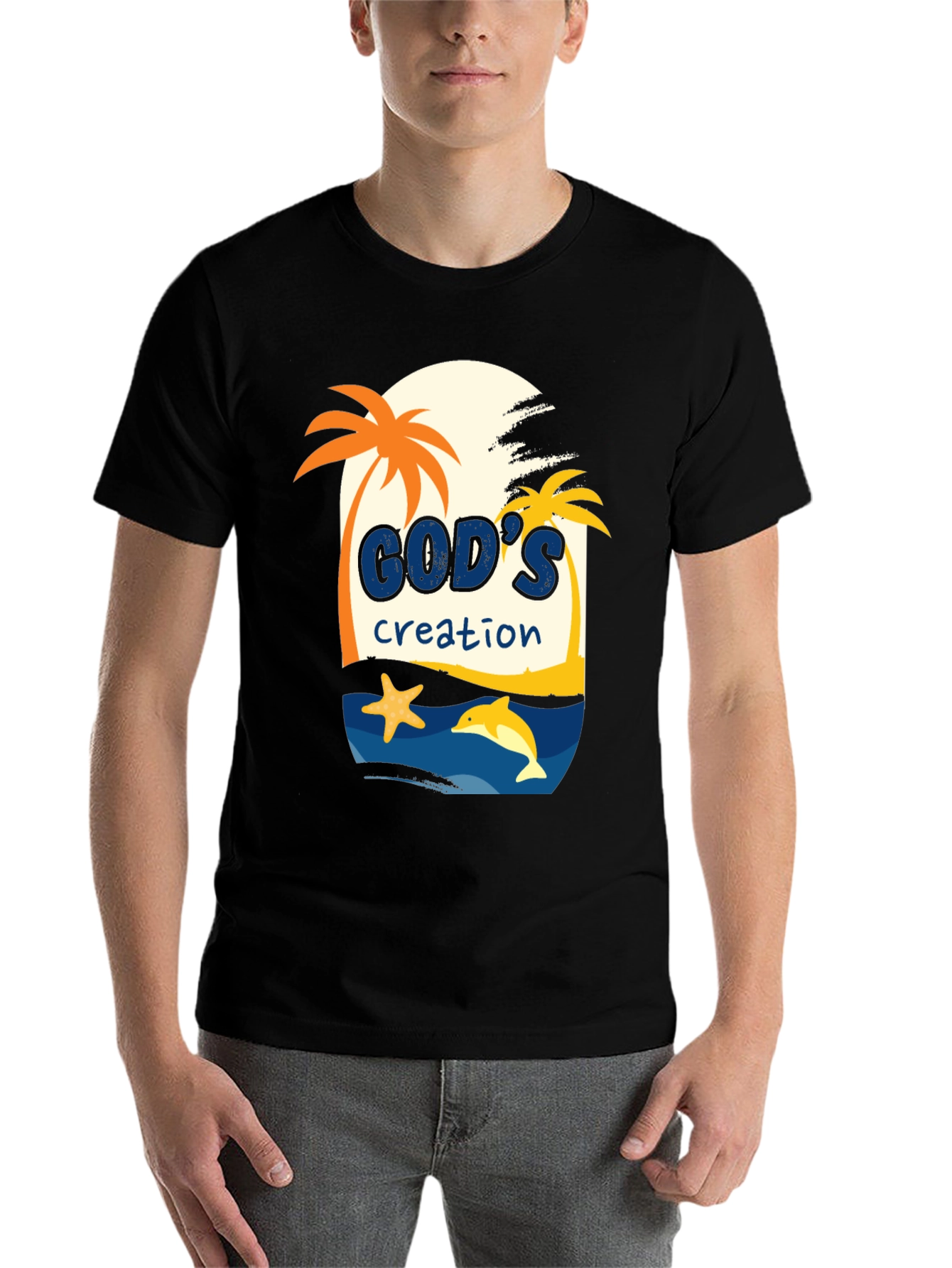 Black God's Creation Graphic Tee - Beach Theme T-Shirt view 7