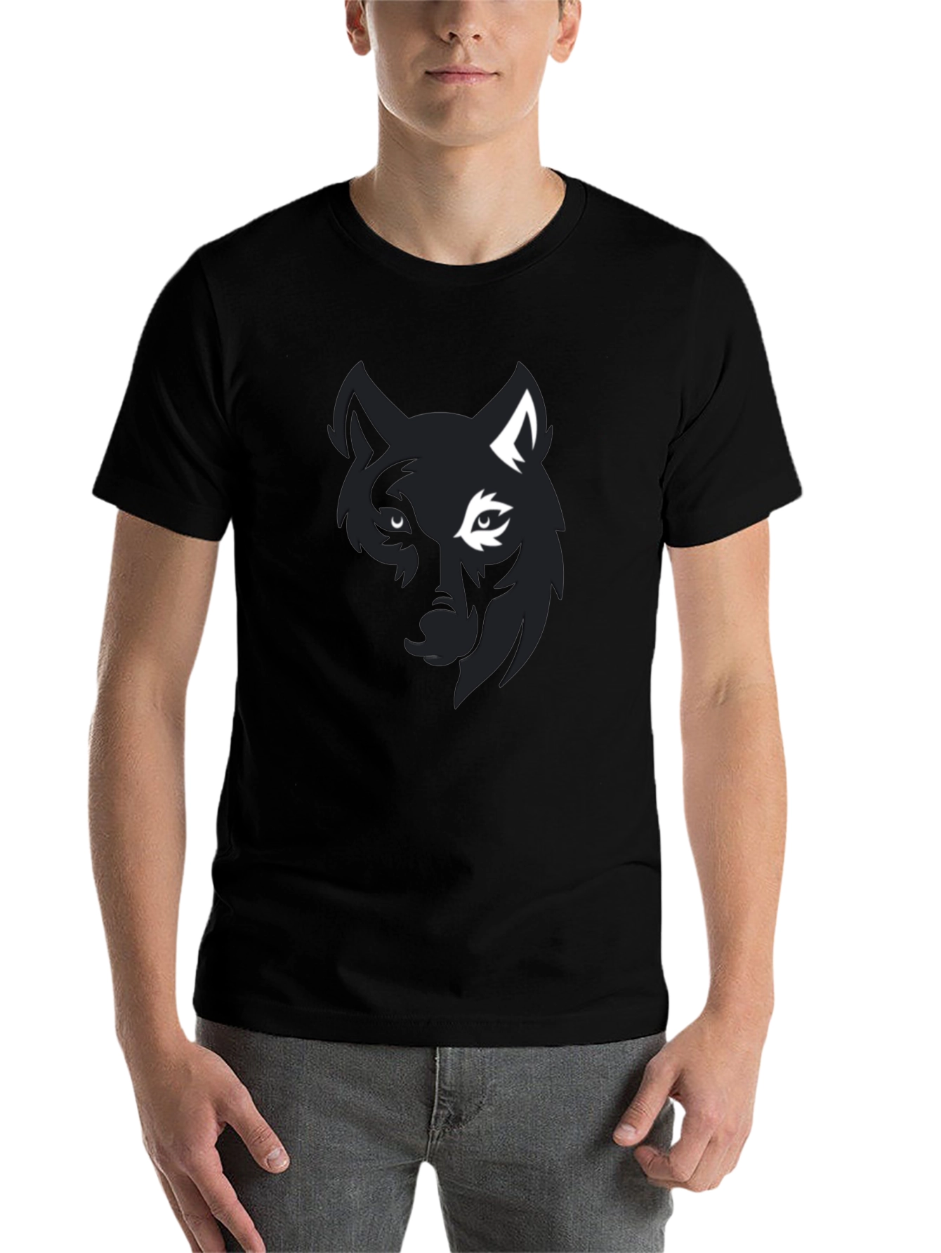 Black Wolf Graphic Print Black T-Shirt for Men view 7