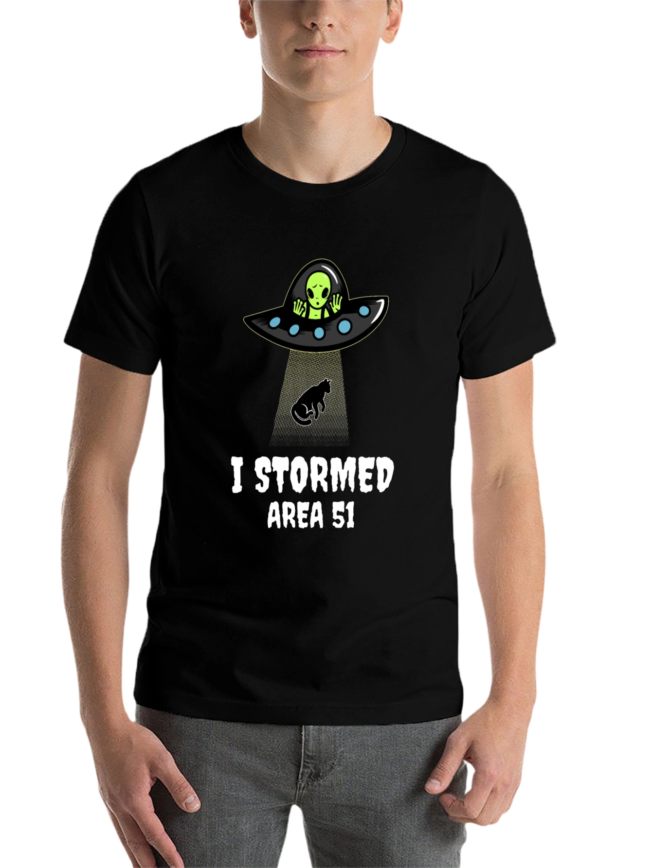 Black I Stormed Area 51 T-Shirt Alien Abduction UFO Cat Humor view 7