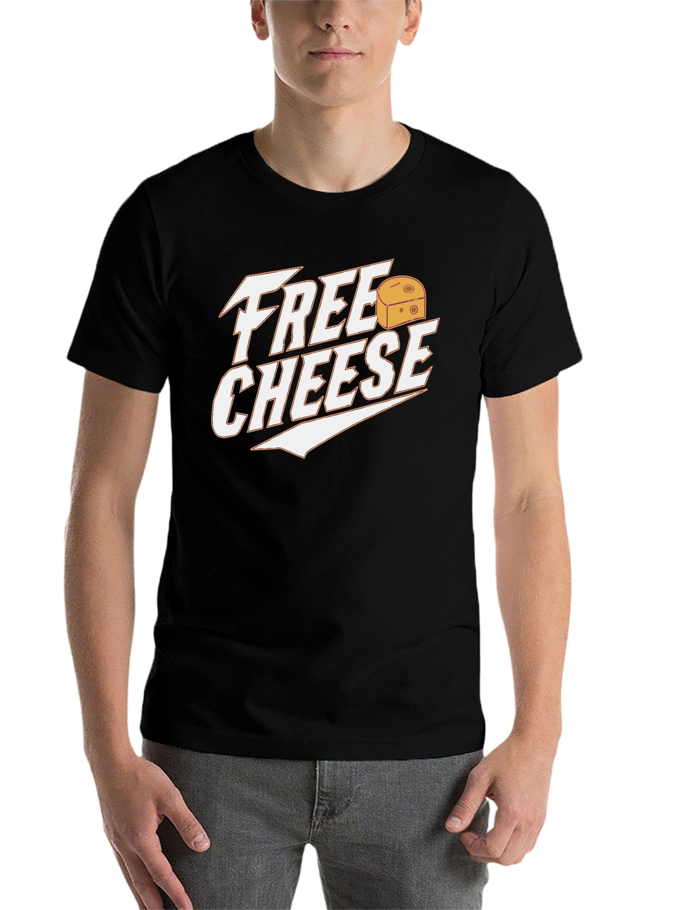 Black Free Cheese Graphic Tee - Funny Food Lover Shirt view 7