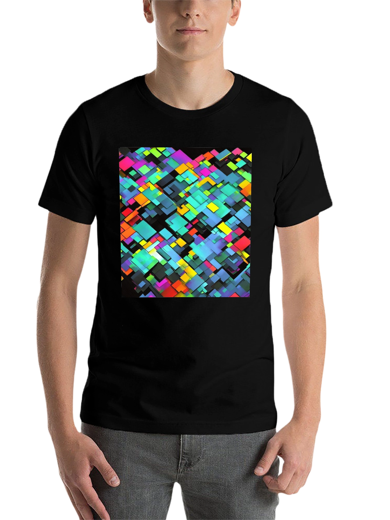 Geometric Block Print Black T-Shirt - 7
