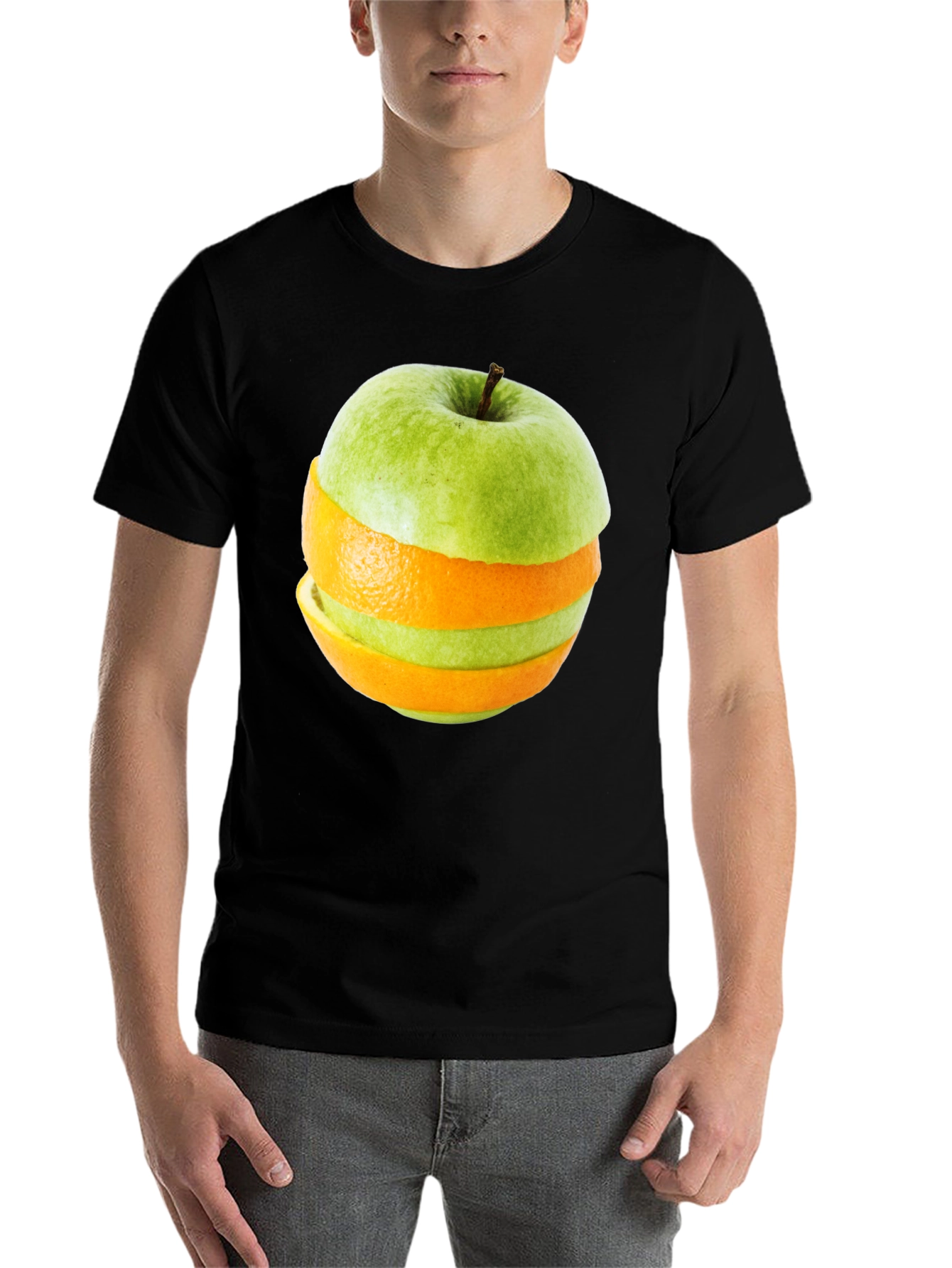 Black Fruity Fusion Tee - Apple Orange Slice Graphic T-Shirt view 7