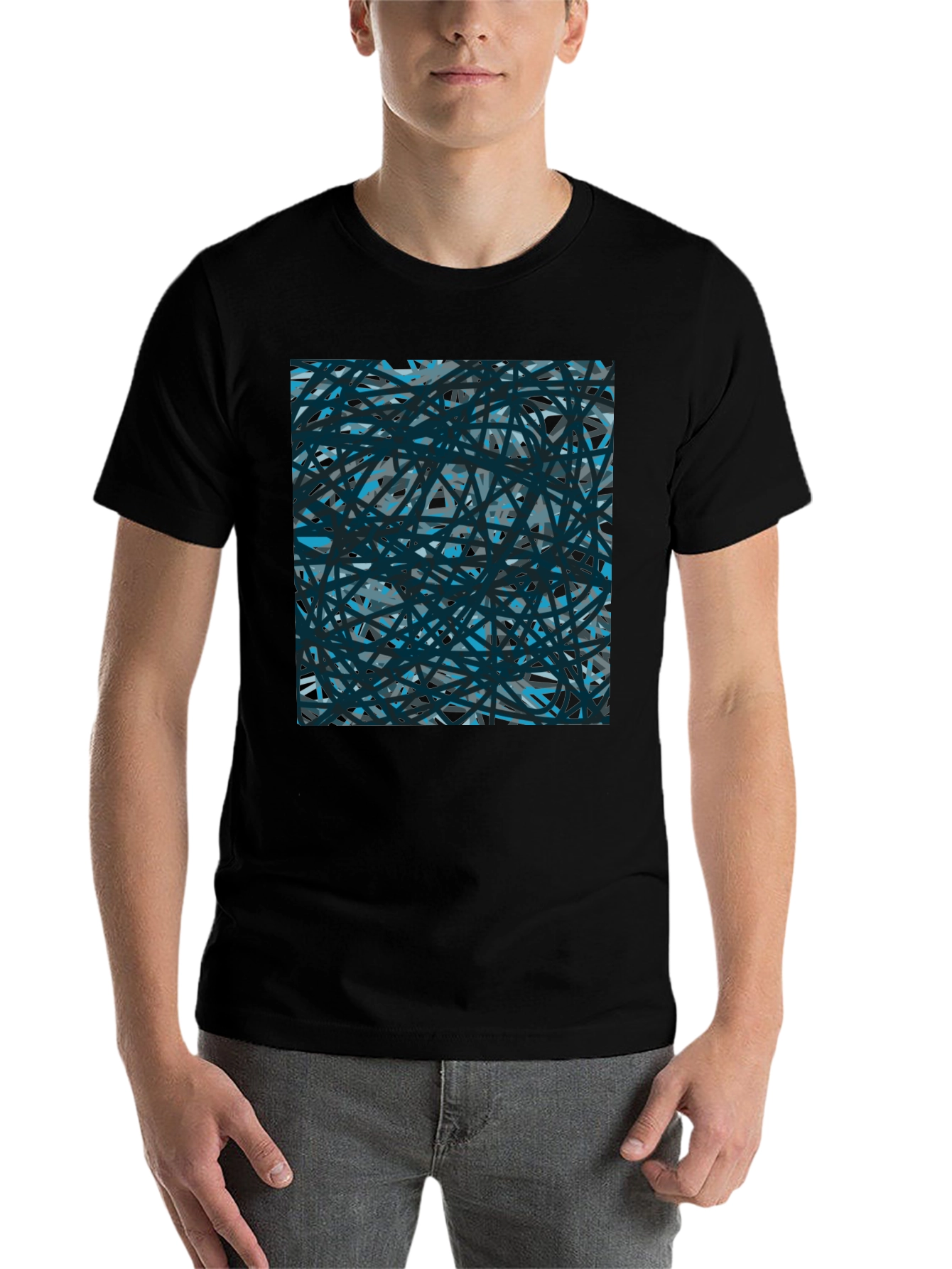 Black Abstract Lines Black T-Shirt view 7