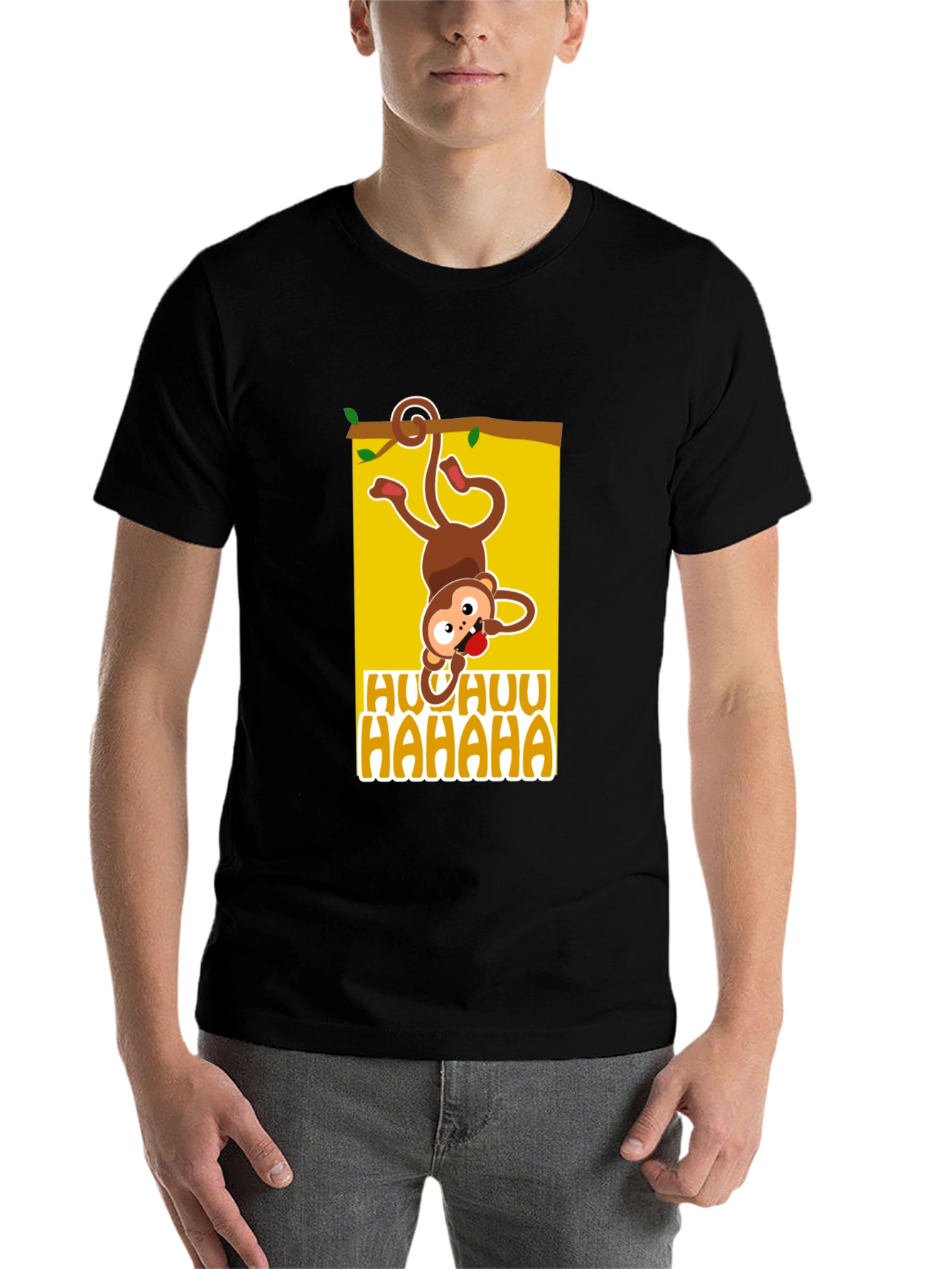 Black Funny Monkey Graphic Tee - HUU HAHAA T-Shirt view 7