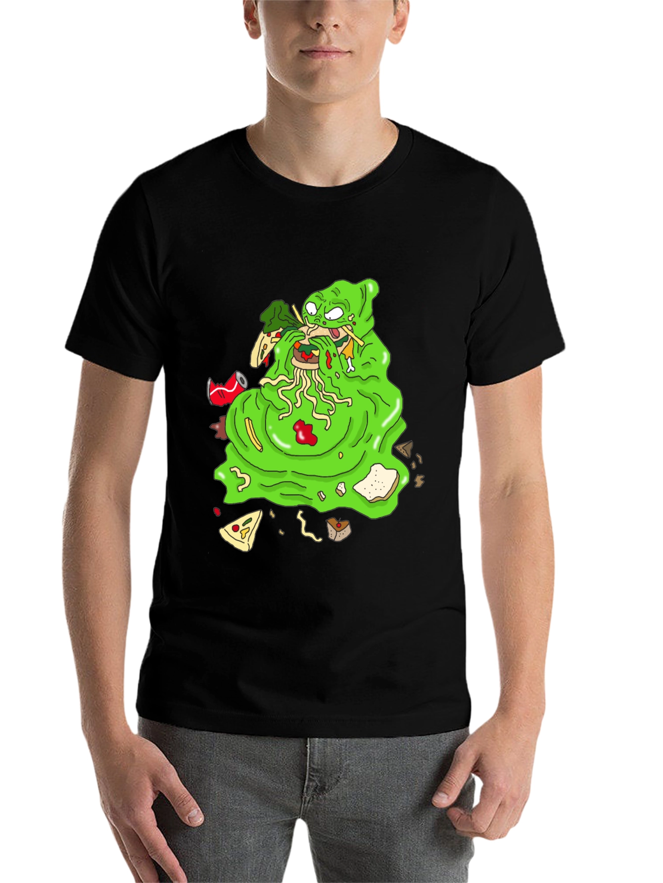 Black Green Blob Monster Eating Graphic T-Shirt view 7