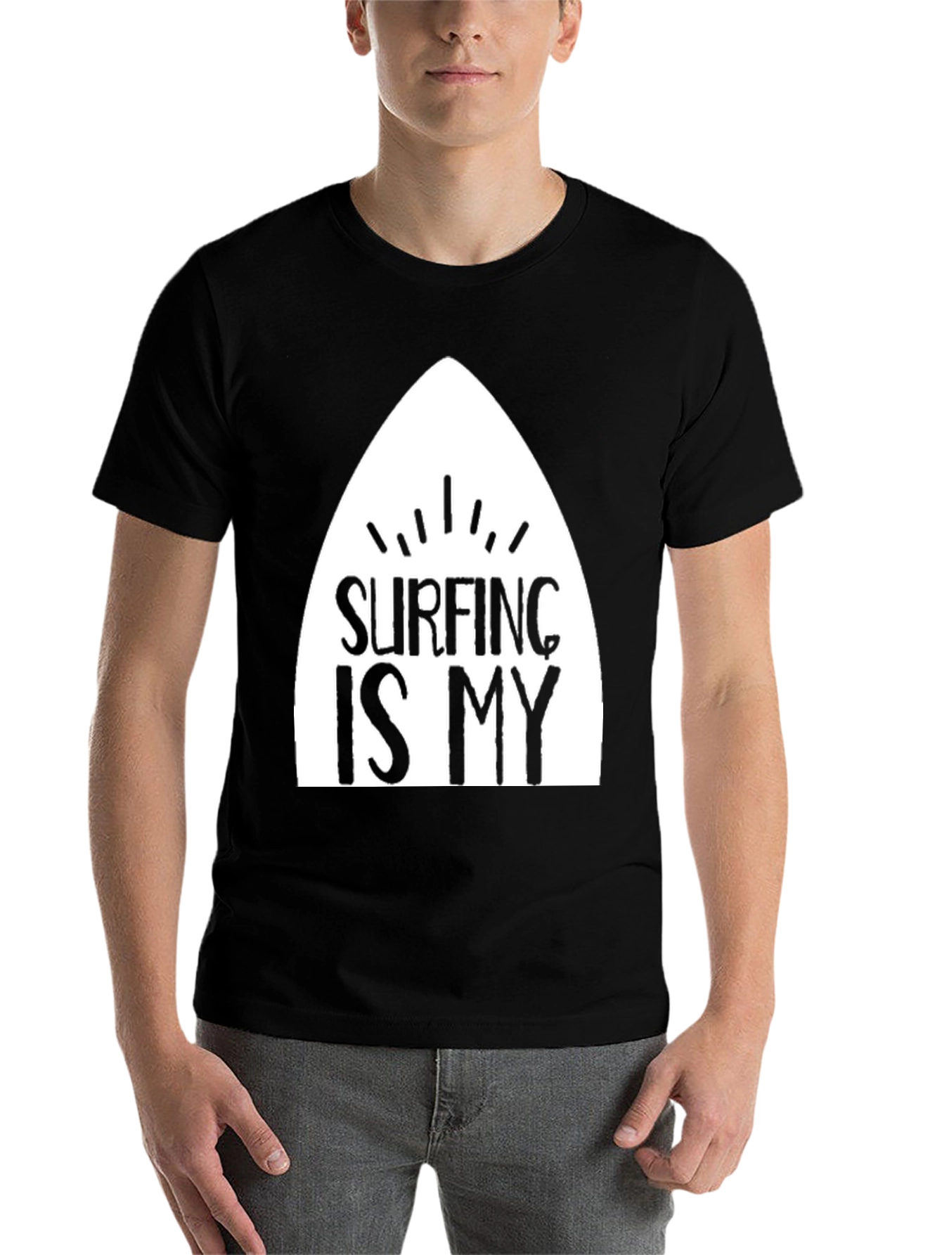 Surfing Is My T-Shirt - Black Cotton Surfboard Tee - 7