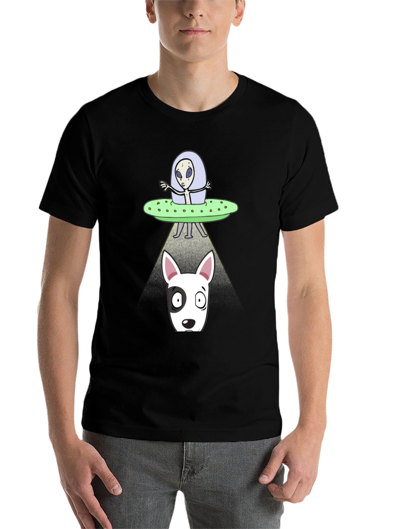 Black Alien Abduction Dog T-Shirt - UFO Graphic Tee view 7