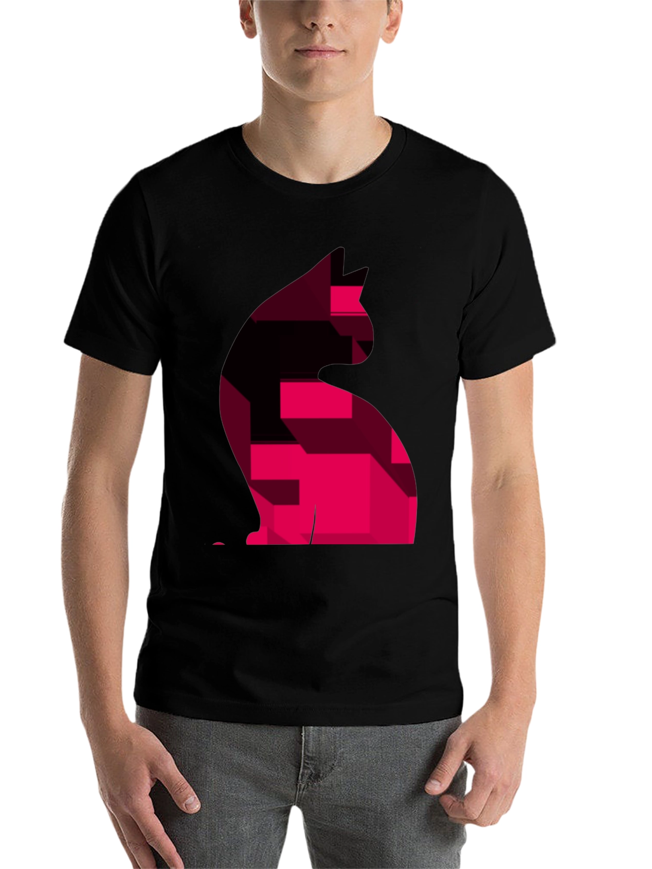 Black Abstract Cat Graphic Men's T-Shirt view 7
