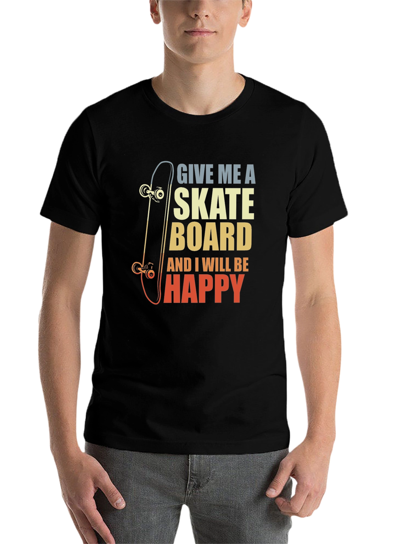Black Skateboard Lover Graphic Tee - "Give Me A Skateboard" view 7