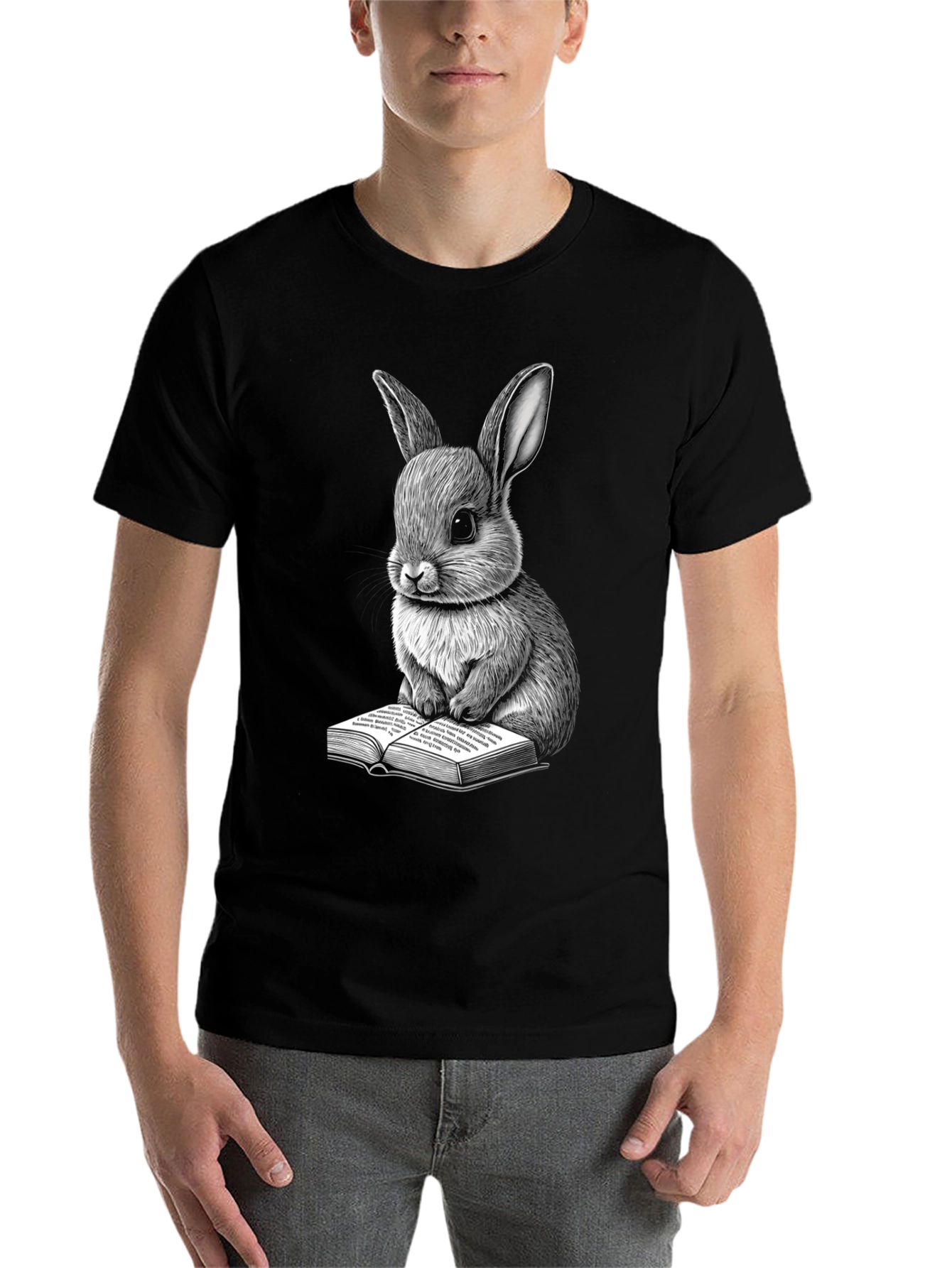 Black Rabbit Reading Book Graphic Tee view 7