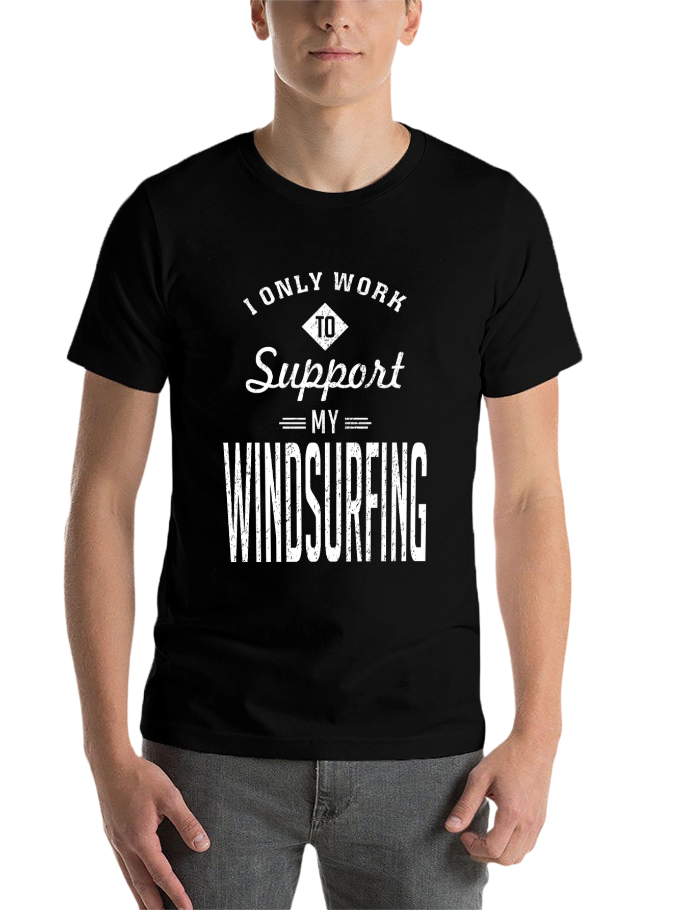 Black Windsurfing Support T-Shirt - Fun Tee for Water Sports Fans view 7
