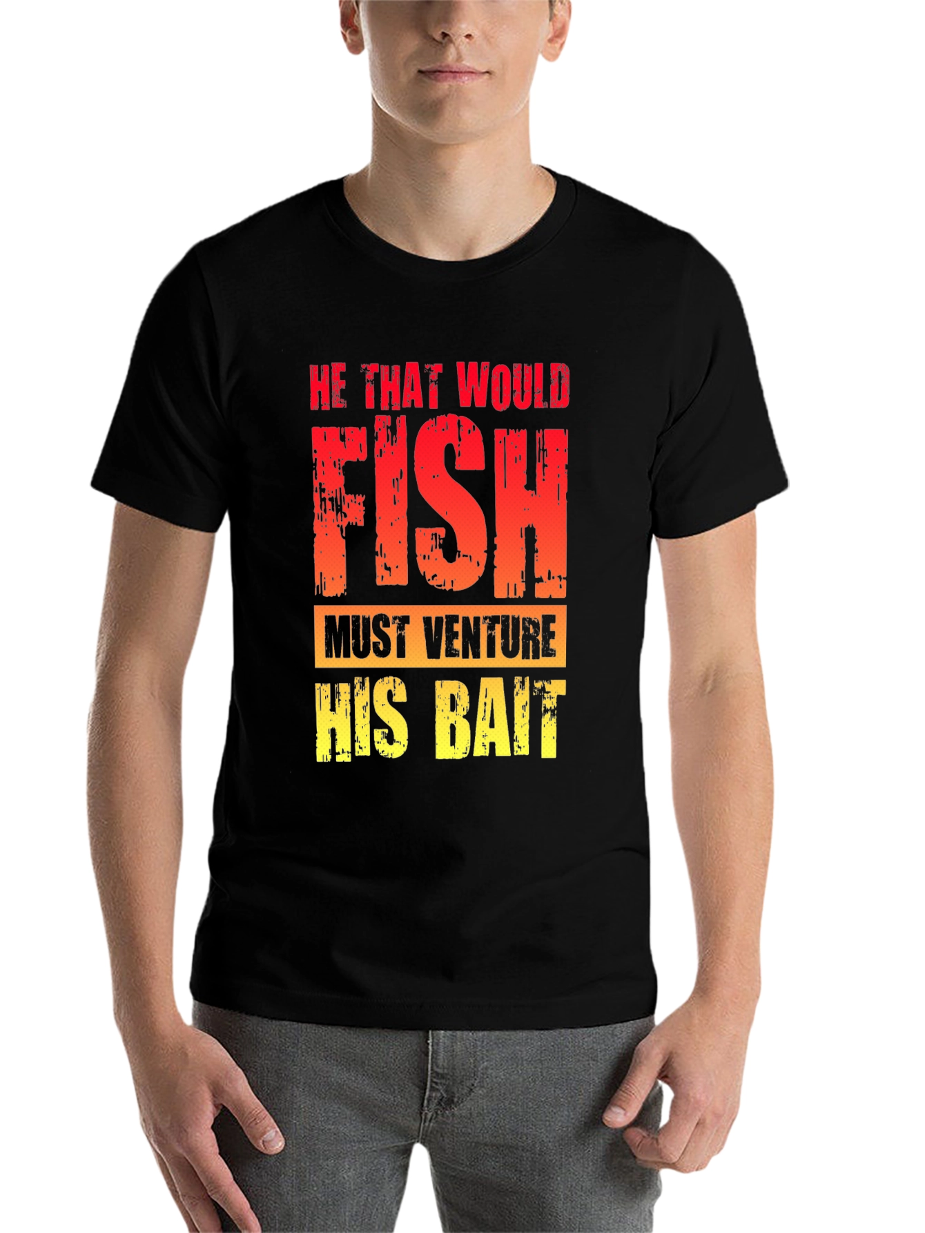 Black He That Would Fish T-Shirt - Fishing Quote Tee view 7