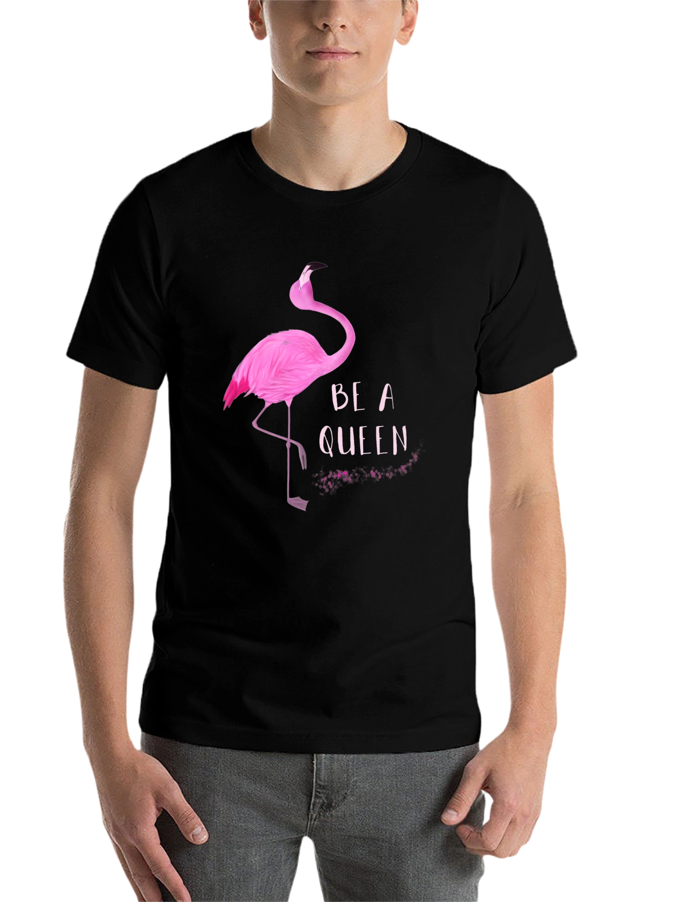 Black Be a Queen Flamingo Graphic T-Shirt view 7