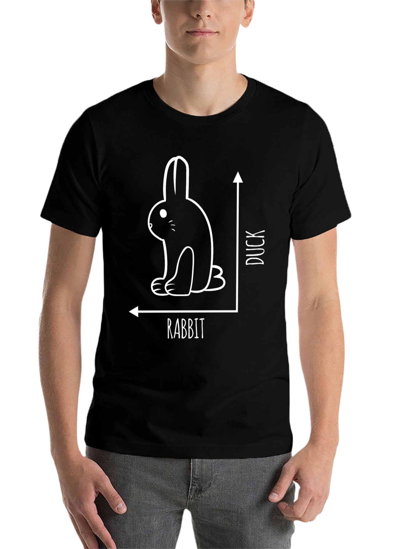 Black Rabbit or Duck Optical Illusion Black T-Shirt view 7
