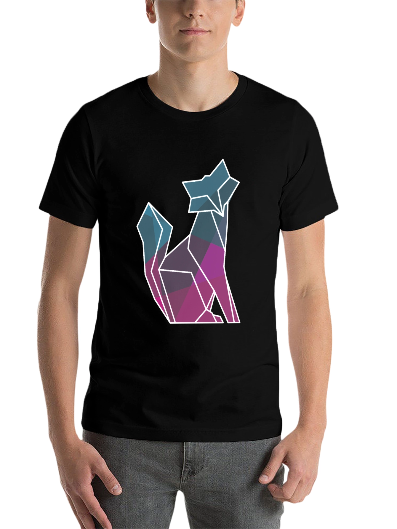 Black Geometric Wolf Graphic Tee - Modern Style view 7